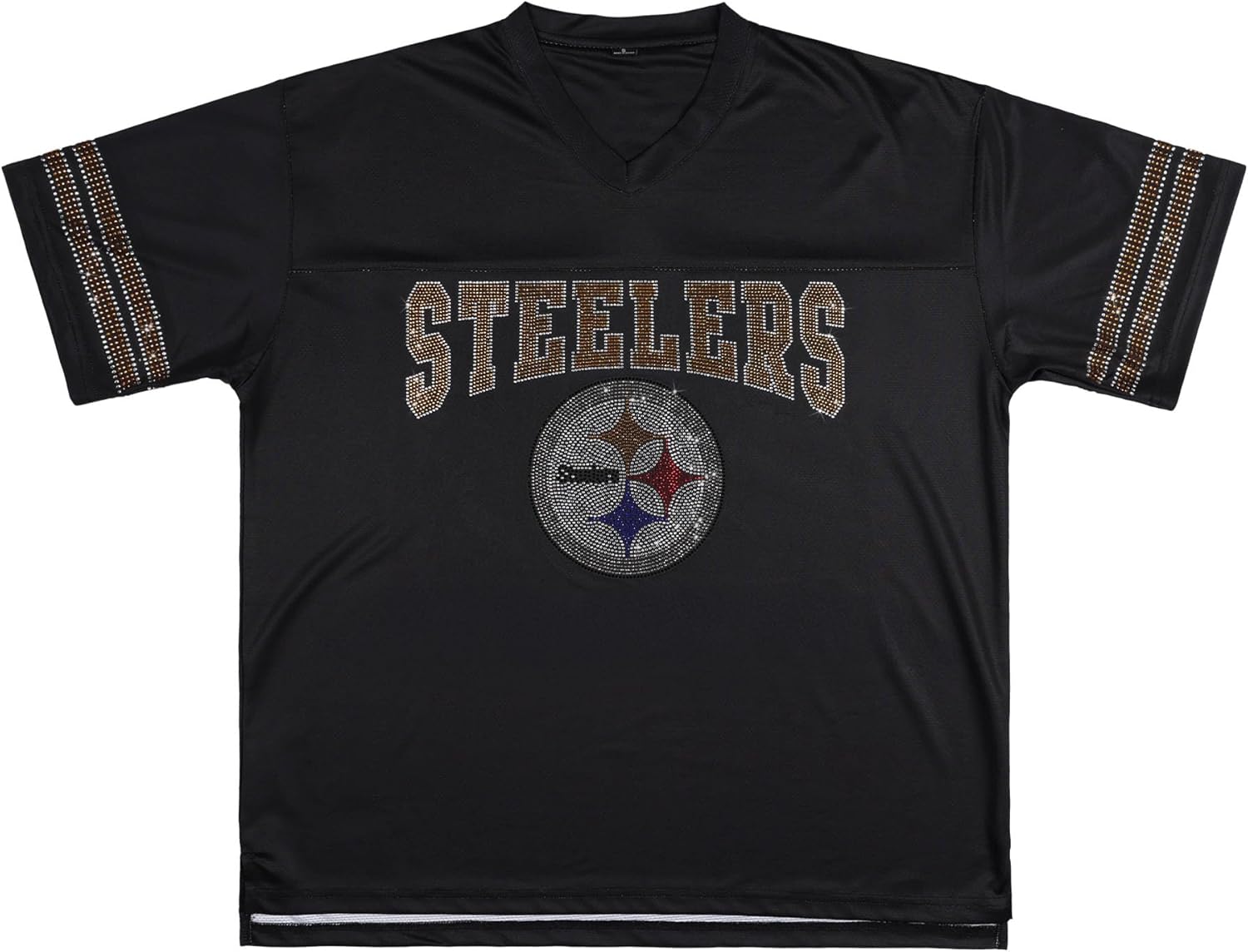 FOCO NFL Womens NFL Team Rhinestone Logo Oversized V-Neck Mesh T-Shirt
