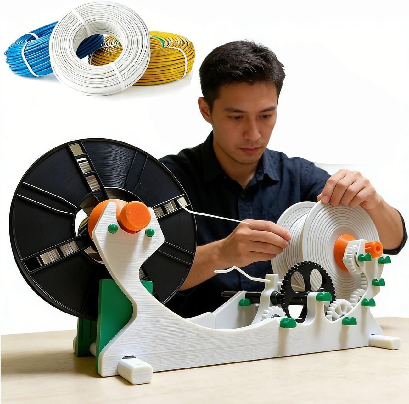 3D Industrial Filament Respooler, Electric Spool Rewinder with Smart Start and Stop, Speed 60-159 RPM, 1kg Capacity, Welding Thread Winder for 3D Printing Enthusiasts, Welders