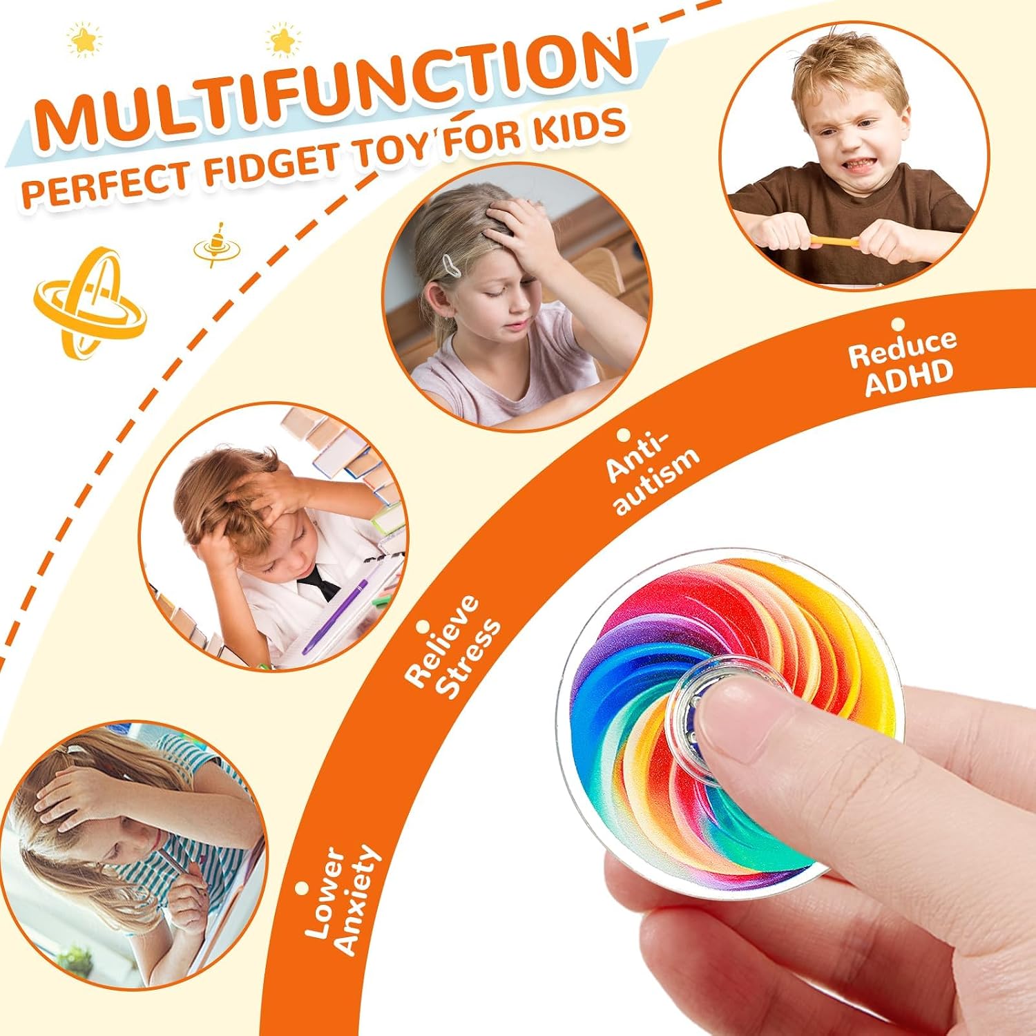 24 Pcs Rainbow Fidget Spinner Toys Bulk Party Favors Kids Classroom Prizes image 5