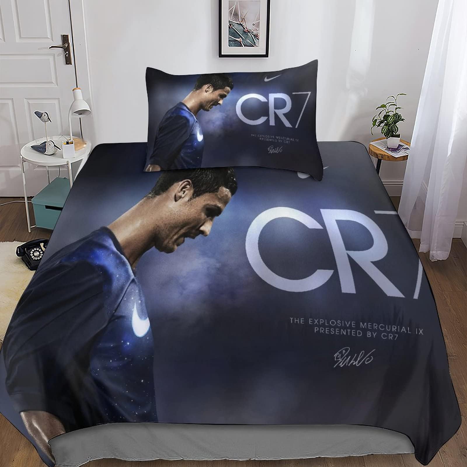 FIBITA Cristiano Ronaldo Duvet Cover Sets with Pillowcase 3D Printed Football Bedding Set Quilt Cover with Hidden Zipper Closure Comforter Quilt Unique Design for Teens And Adults Single（135x200cm）