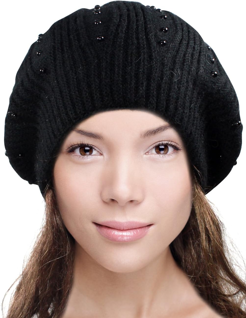 Dahlia Women's Skullies & Beanies - Angora Wool Beanie Hat with Pearl Accent