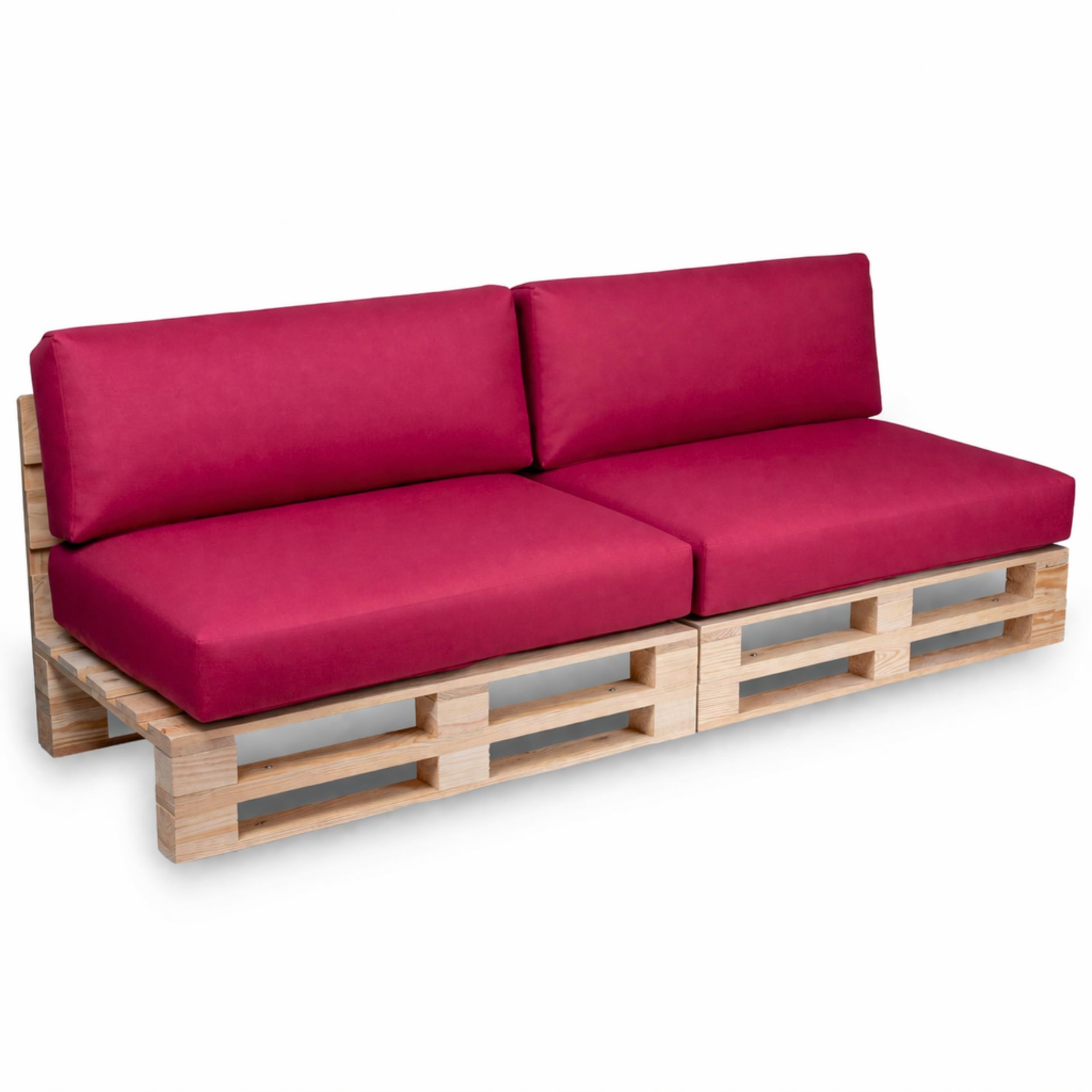 bananair - Pallet Cushions Outdoor - Waterproof & UV Resistant Fabric - Comfortable Foam Padded Garden Furniture Cushions (2 Seats 120x80 cm + 2 Backs 120x40 cm, Red)