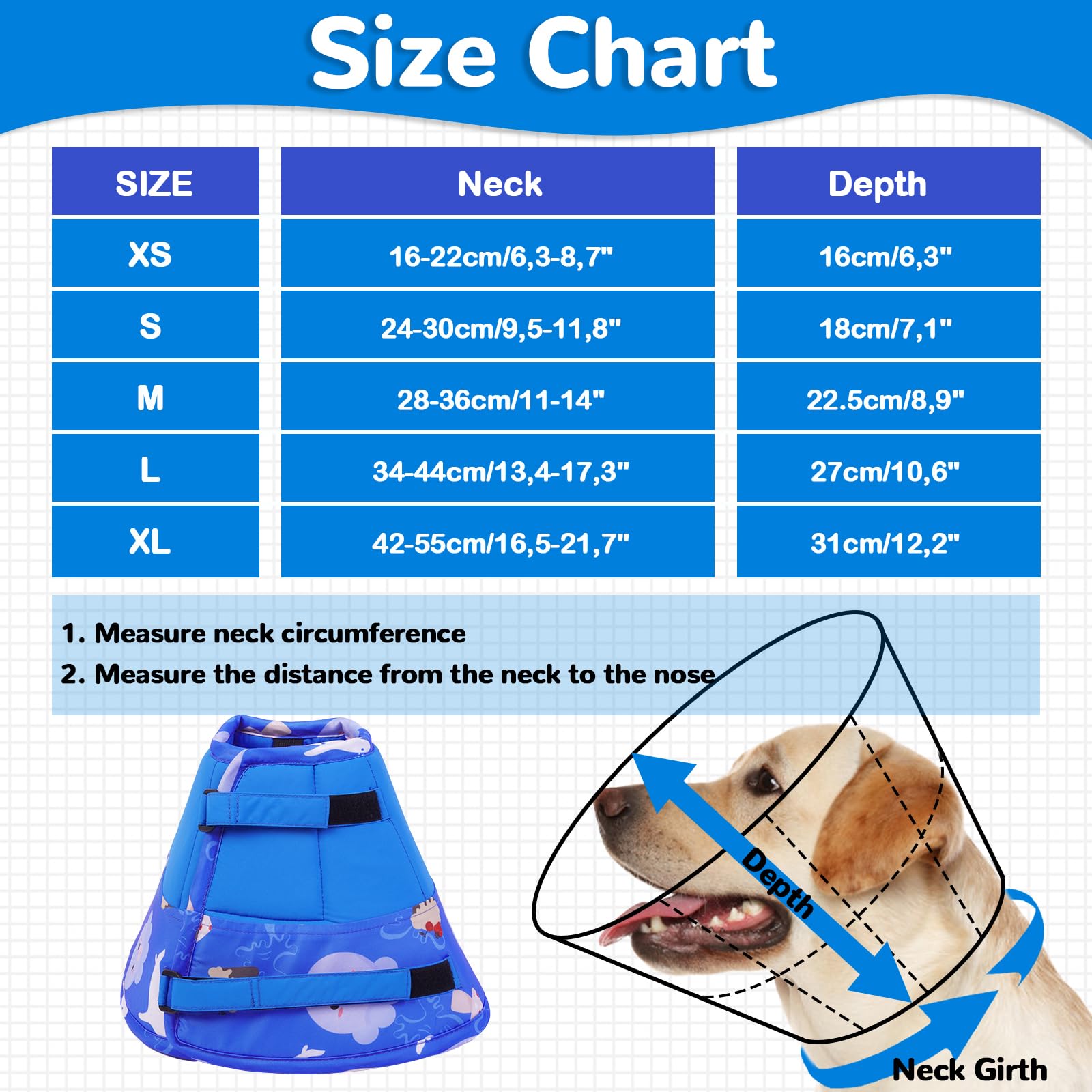 Hjumarayan Collare Elisabettiano Cane, Regolabile Collare Elisabettiano Cane Morbido Collare Protettivo per Cani, Collare Elisabetta Cane per Recupero Postoperatorio dell'Animale (Blu Scuro S)