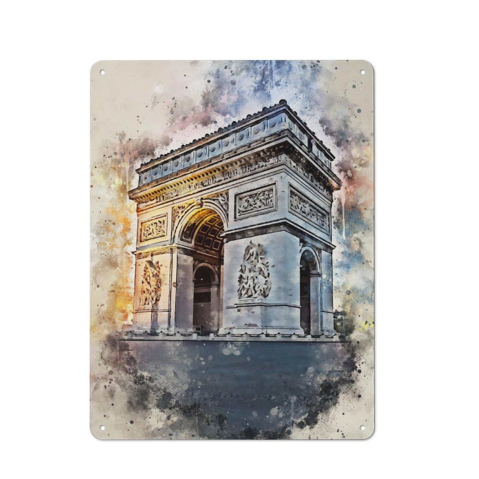 Junmoney Paris In Watercolor 2 Retro Metal Wall Sign 40X30cm With For Home Bar Wall, A Housewarming Gift For Hosts Who Enjoy Retro Interiors