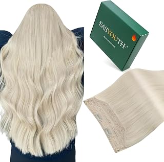 Easyouth Wire Hair Extensions Blonde Invisible Wire Hair Extensions Real Human Hair White Blonde Transparent Fish Line Hair Extension Real Human Hair Easy to Install 18 Inch 80g