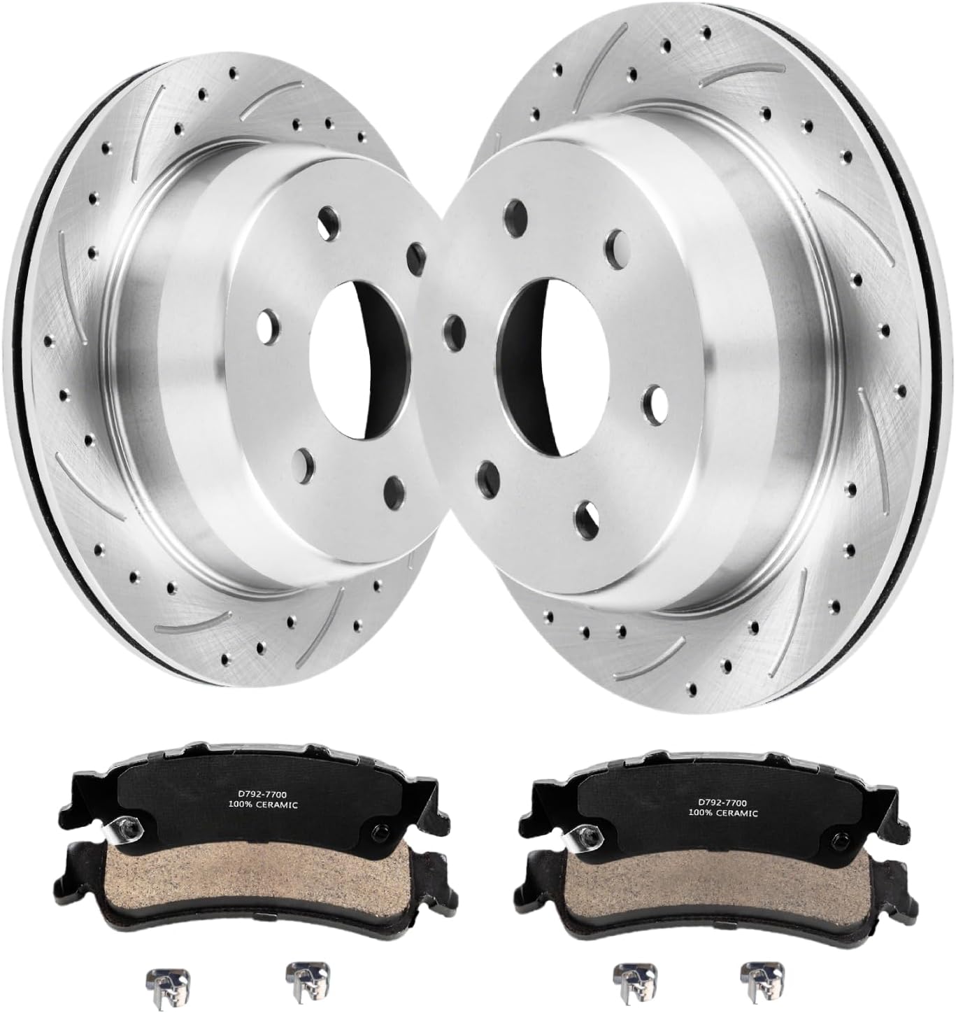 SUNROAD 12.78" inch Rear Drilled&Slotted Brakes Rotors and Ceramic Brake Pads Replacement for GMC Sierra Chevy Silverado 1500 1999-2006 Brake Kit Compatible with GMC Yukon Chevrolet Tahoe 2000-2001