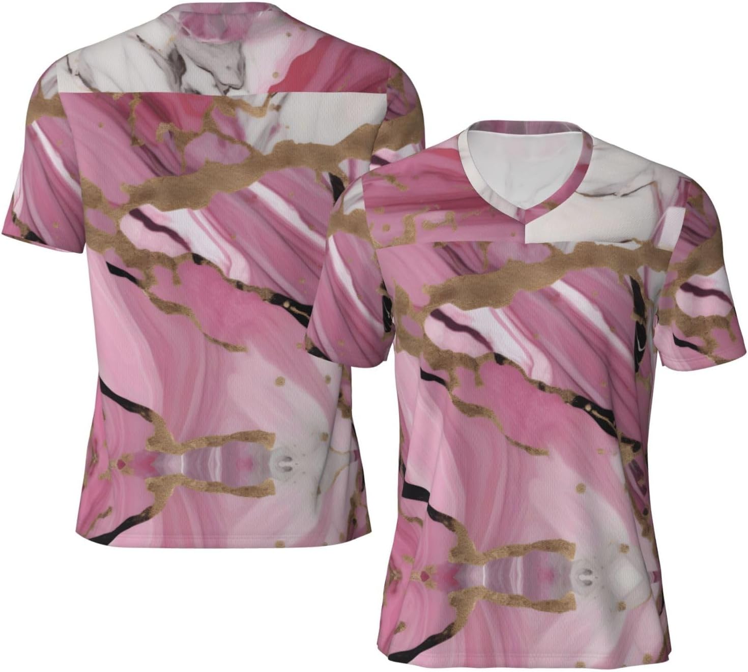 Pink White Marble Pattern Rugby Football Jersey for Men, Comfortable V-Neck Loose Fit Top for Team Sports Athletics