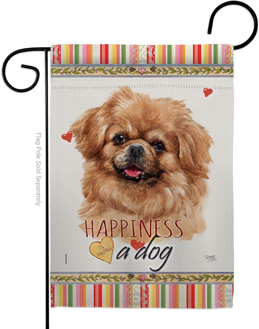 Tibetan Spaniel Happiness Burlap Burlap Garden Flag Animals Dog Puppy Spoiled Paw Canine Fur Pet Nature Farm Animal Creature Small Decorative Gift Yard House Banner Double-Sided Made In USA 13 X 18.5