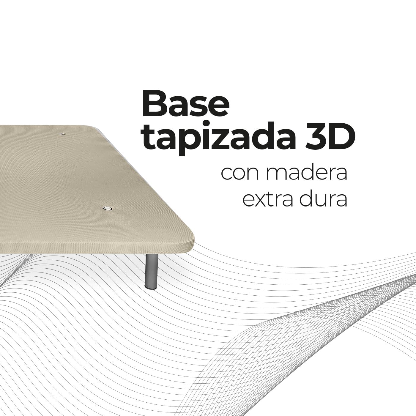 Somnia Descanso - Base Tapizada 3D Extra Resistente con Gran Estabilidad y 5 Barras Transversales + 6 Patas metálicas roscadas de 25cm, 90 x 190, Beige