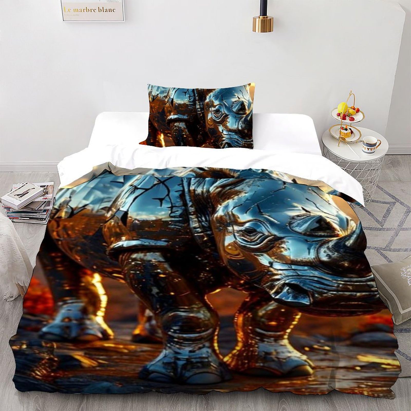 Housse de couette rhinocéros pour chambre d'enfant motif animaux sauvage 3D