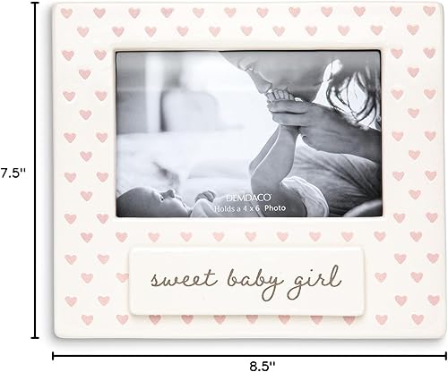Miniatura 6 de DEMDACO Sweet Baby Girl - Marco de pared o mesa de cerámica para fotos de 4 x 6 pulgadas