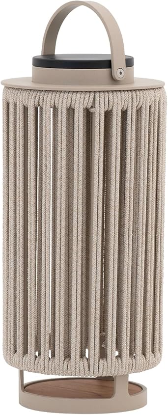 Outdoor Solar Lanterns Patio Decorative Floor Lights Aluminum Braided Rope Lantern with Handle for Patio Yard Pathway,Champagne,21 Inches