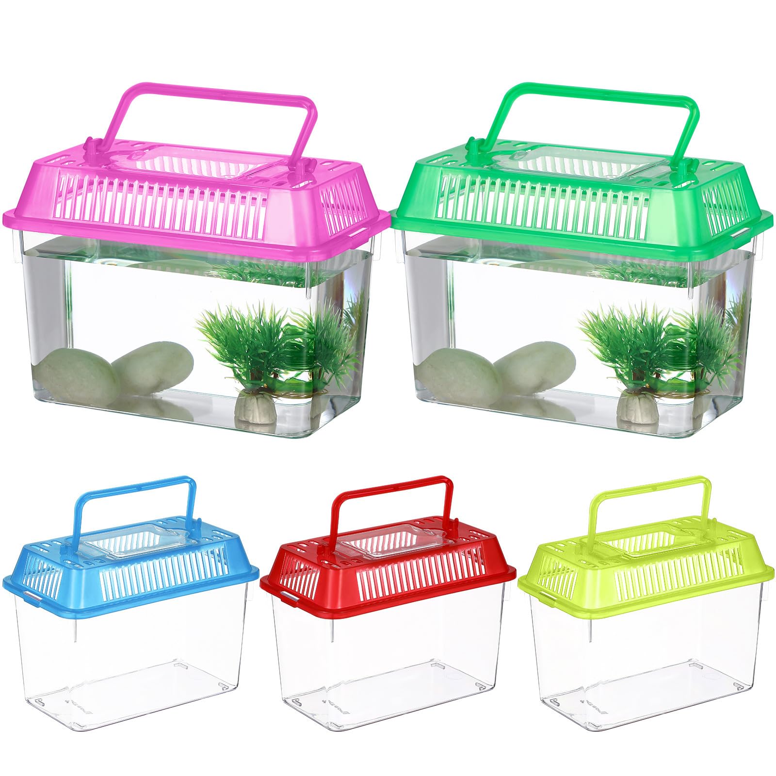 Cabilock 5pcs Portable Fish Tank Pet Box for Hamster Turtle Plastic Small Aquarium Handheld Aquarium for Pet Care Random Color