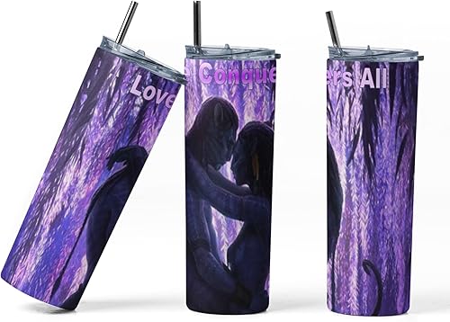 Avatar Love Conquers - Vaso recto de 20 onzas con tapa y popote morado del agua