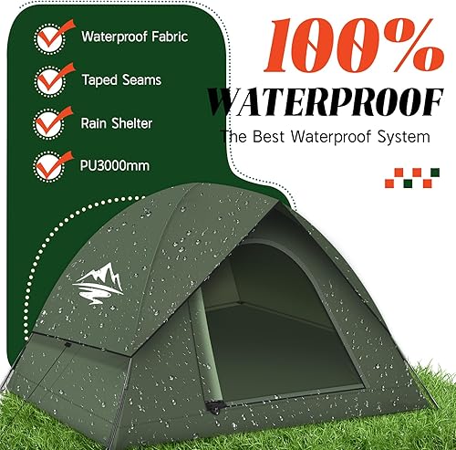 Miniatura 2 de Tents for Camping 3-4 Person with Rainfly, Camping Tents Waterproof Windproof, Not Crowded for 2 Person Camping Tent, Outdoor Dome Tent Easy Setup,