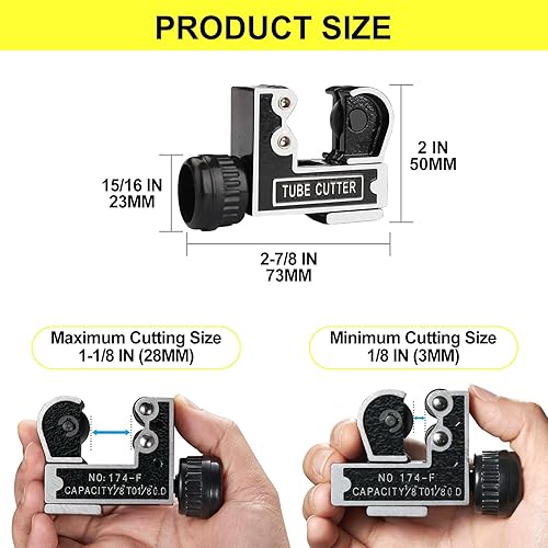 Miniatura 3 de Spurtar Mini cortador de tubos de 18 a 1-18 pulgadas (0.118-1.102 in) cortador de tubos para cobre, latón, tubería de aluminio para fontanería,