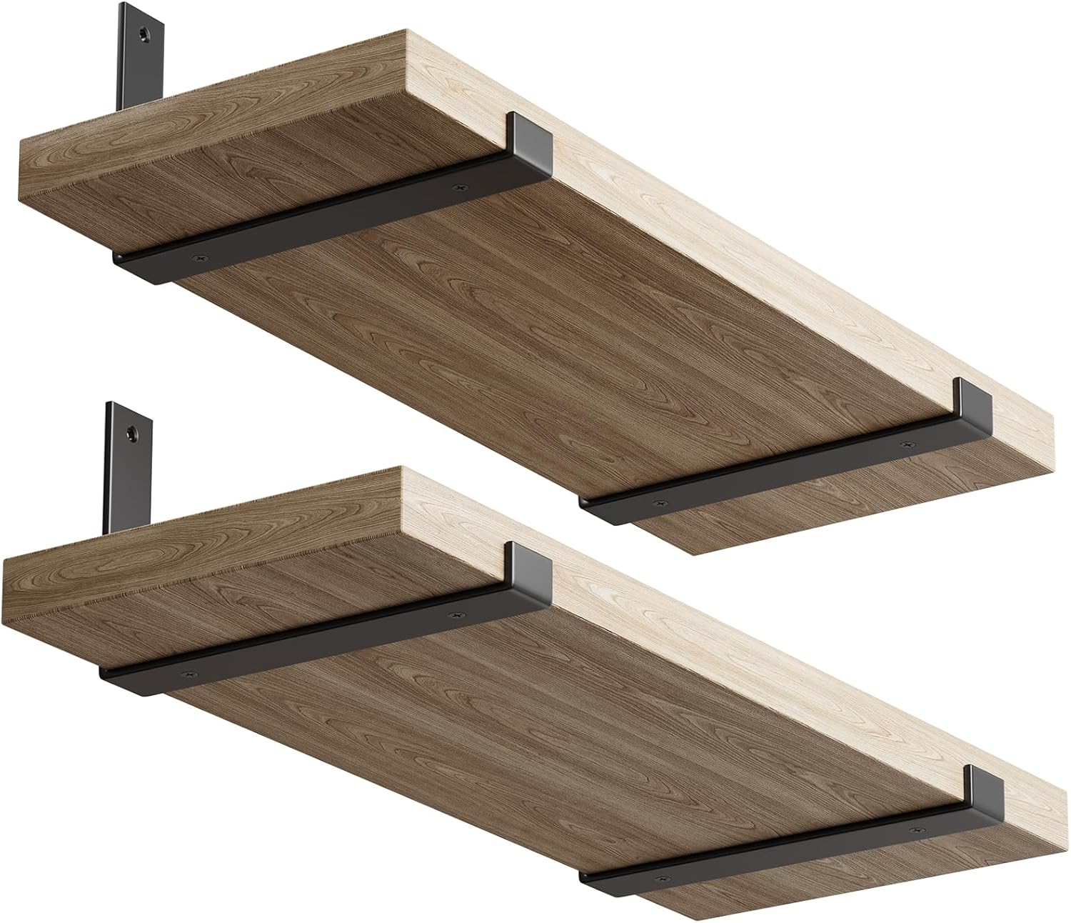 10 Inch Wall Shelf Bracket (Fit 9.25" Board) 4-Pack, Heavy Duty Black Iron L Brackets for DIY Floating Shelf Support, Mounting Hardware Included