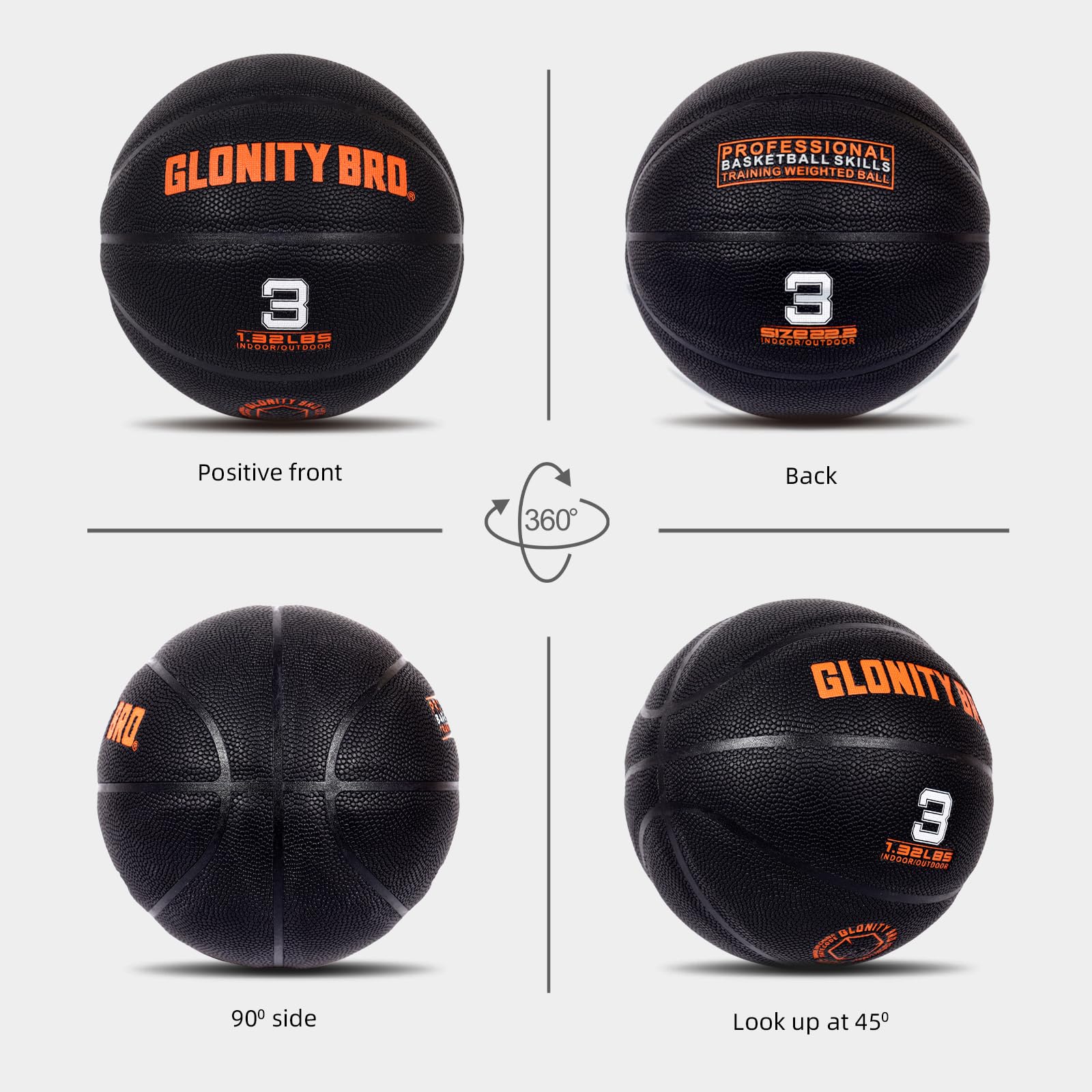 Gewichteter Trainings-Basketball, 56,4 cm, Größe 3, schwarz, kleiner, schwerer Trainingsball, langlebig und verschleißfest, Dribbling-Trainer für drinnen und draußen