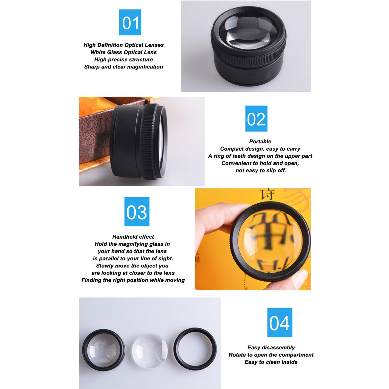30X Jewelry Handhold Loupe Magnifier, Portable Magnifying Glass Eye Loupe Magnifier Loop for Gems Stamps