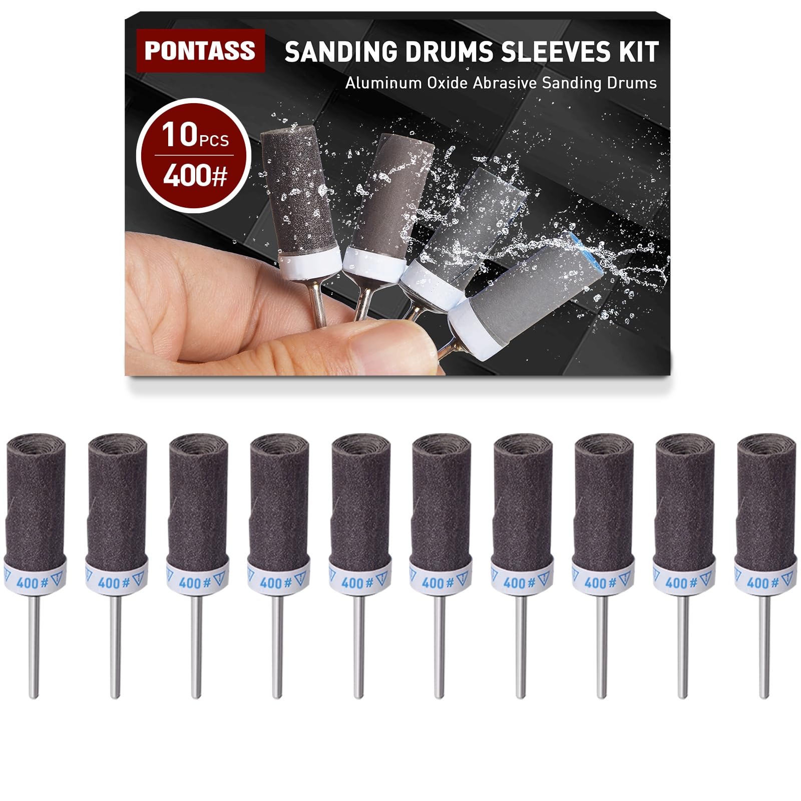 10pcs 400 Grits Sanding Drums Sandpaper Sticks Set including 1/8"(3mm) Shank for Dremel Rotary Tool Aluminum Oxide Sanding Bits kit Meet More Needs for Metal Rust Removal/Jade Polishing/Stone Grinding