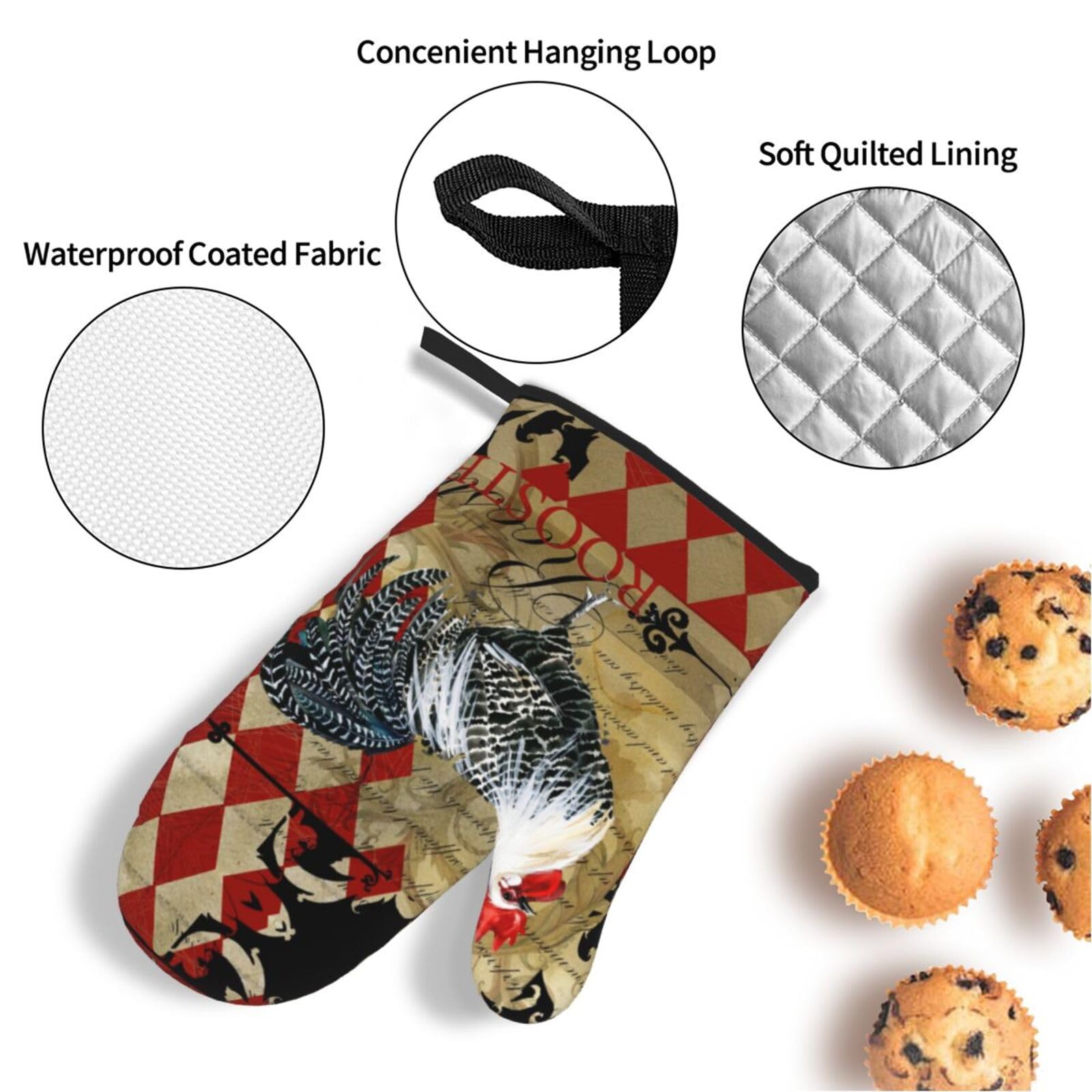 Ofenhandschuhe & Topflappen Set Mit Hahn-Motiv – Inklusive Schürze, Hitzebeständig Bis 200°C