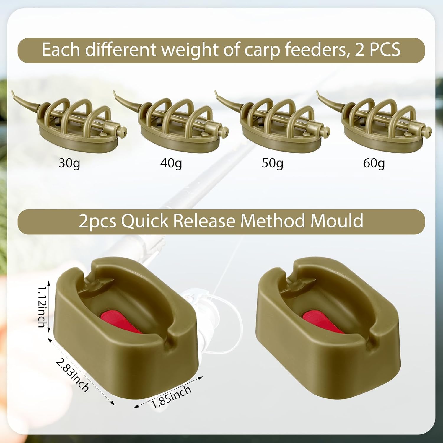 Blueweenly Carp Fishing Method Feeder Set Inline Method Feeders with Quick Release Mould Holder Carp Feeder Accessories Tackle Equipment