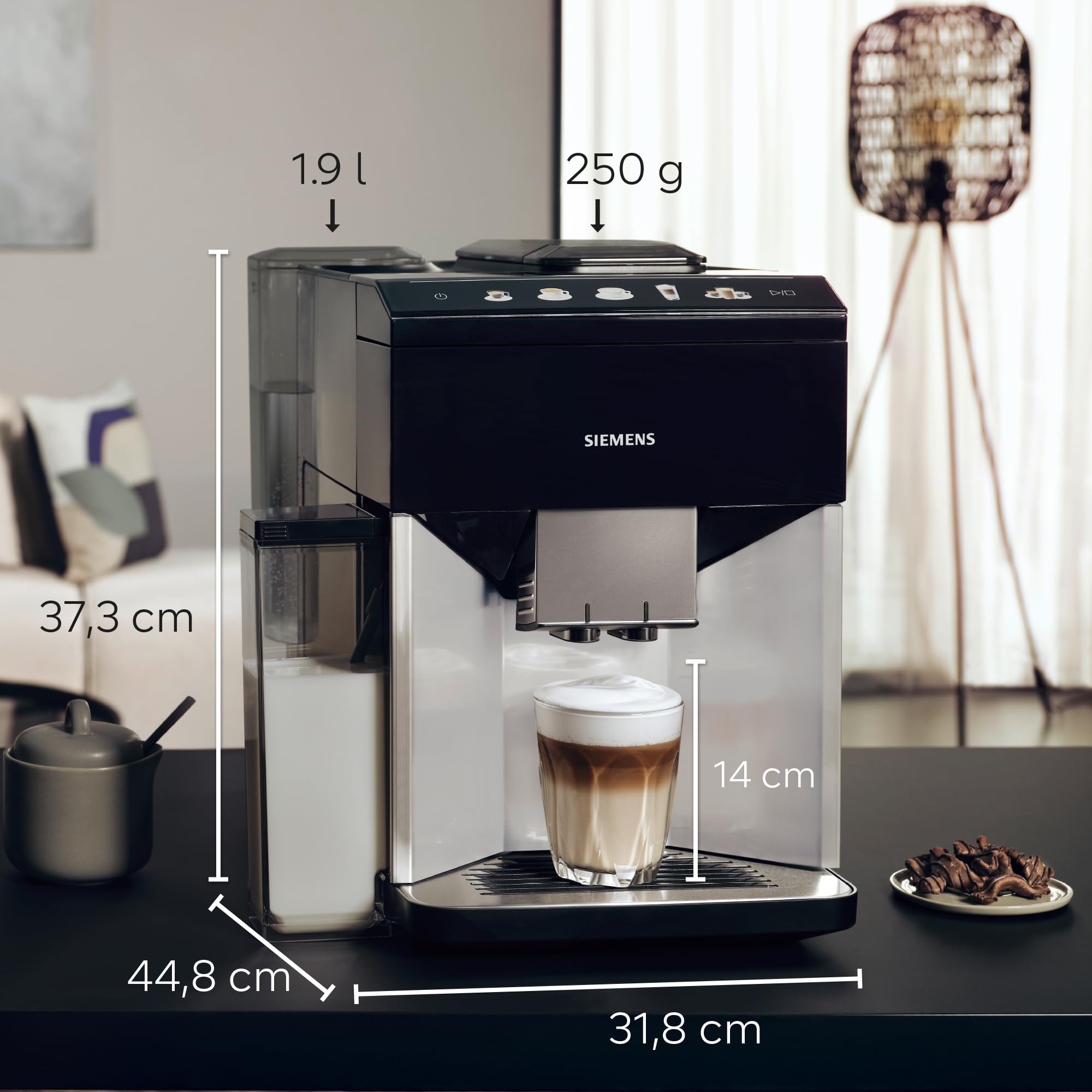 SIEMENS - Cafetera superautomática, EQ500, limpieza autoMilk, Display TFT Touch&Slide, función oneTouch doubleCup, plateado/negro, TQ513R01