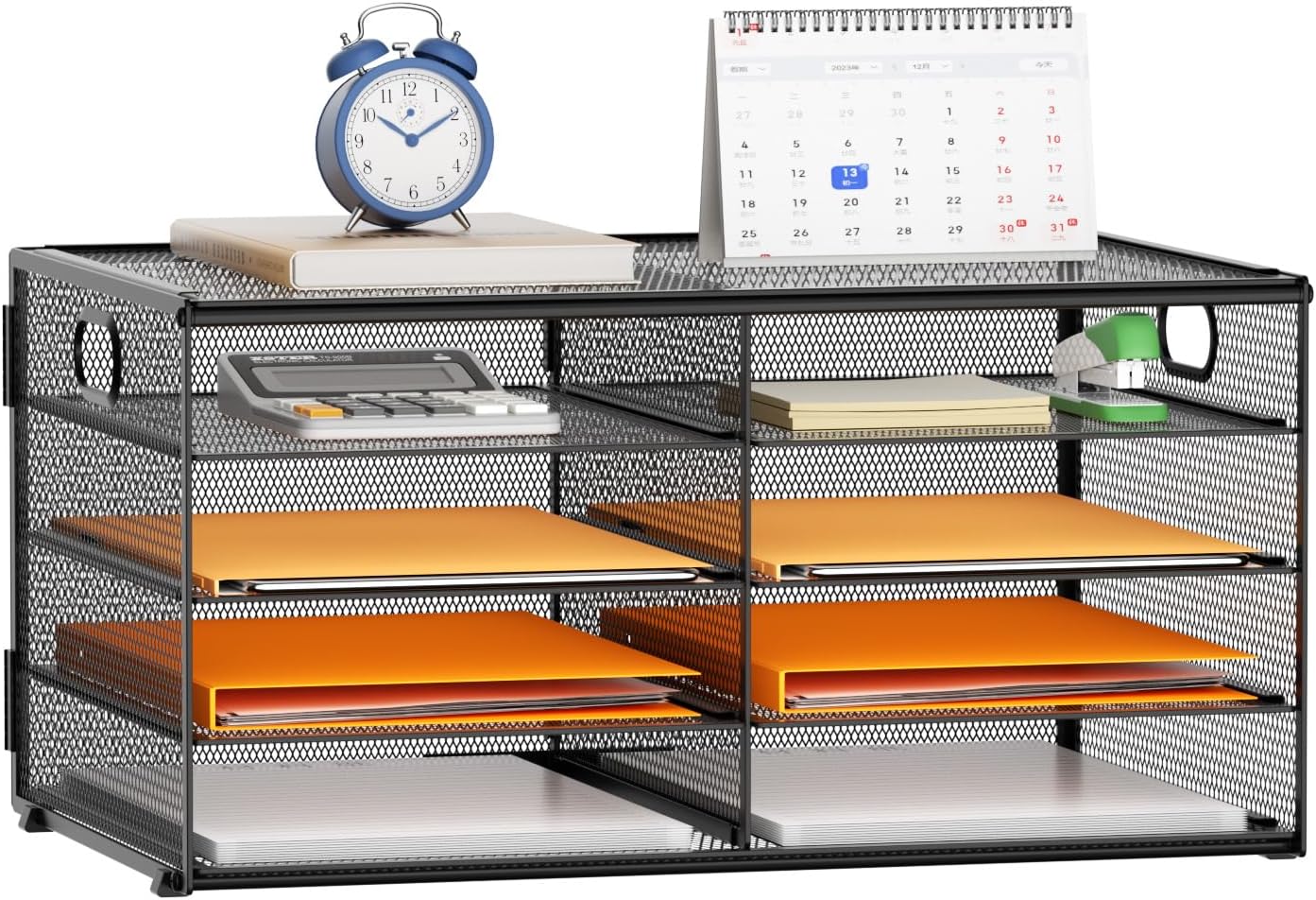 Marbrasse 4 Tier Desktop Literature Organizer, Mesh Paper Organizer Desk Organizers, File Sorter Mail Center Paper Storage Cabinet Classroom Keepers Mailbox for Office Home School, Black 4-Tier