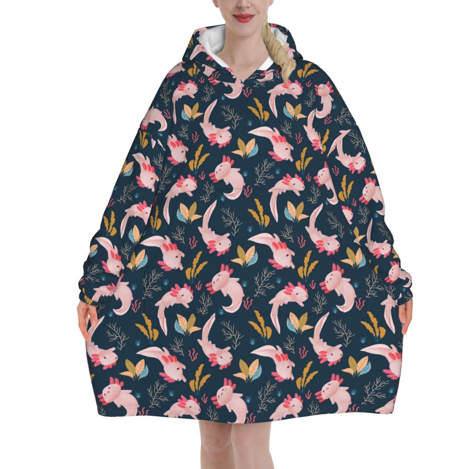 Wearable Blanket Hoodie for Women - Oversized Comfy Flannel Hoodie Blanket Sweatshirt, Snuggly Cute Axolotl Printed Hooded Blanket, Cozy Gifts for Teen Girls Sister Women — image 1