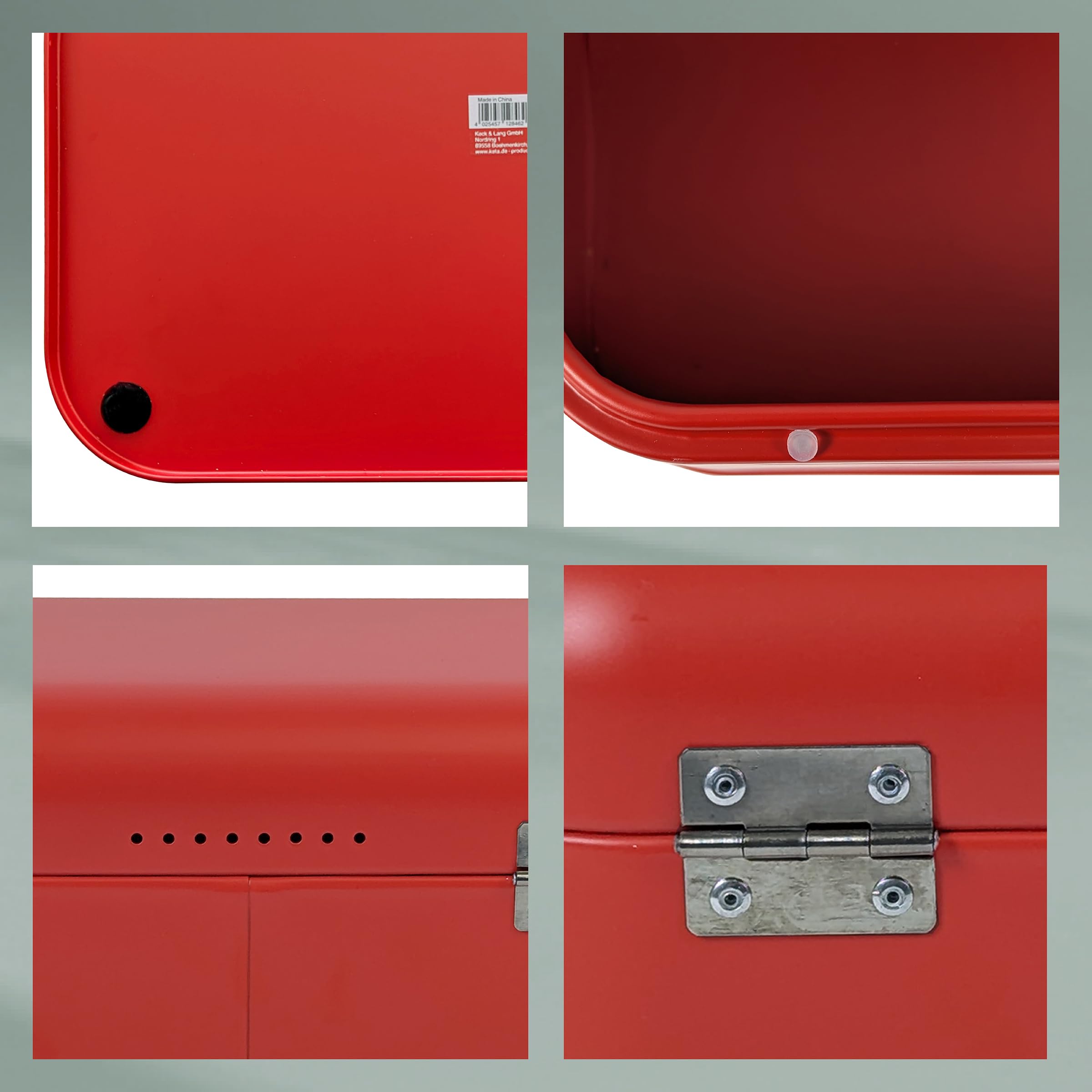 kela Panera de metal con orificios de ventilación, 42,5 x 22,5 x 17,5 cm, panera grande con tapa abatible, FRISCA, caja para guardar pan, color rojo
