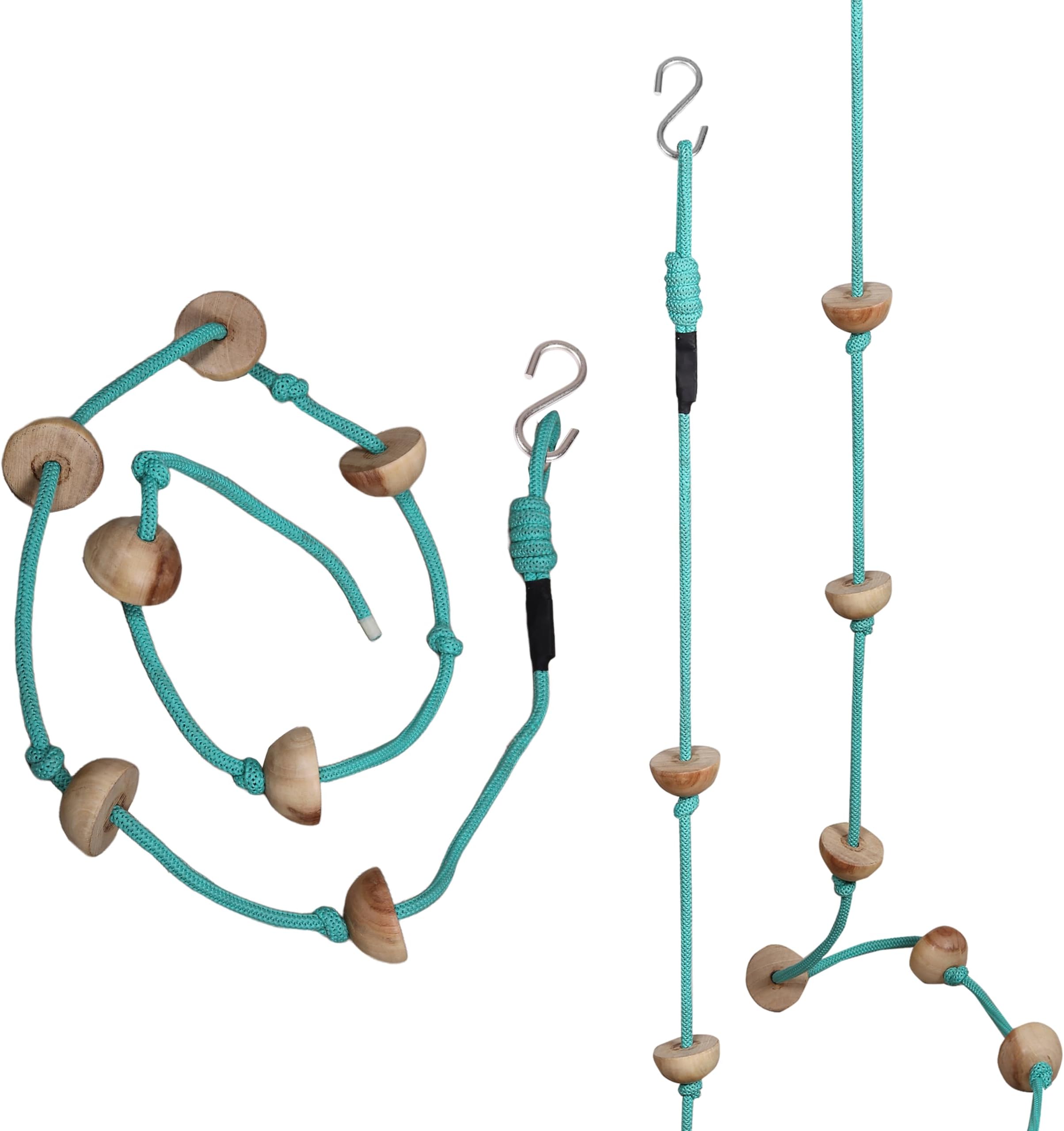 8 Ft Kids Climbing Rope with 7 Wooden Knots Rope for Tree Houses and Climbing Frames, Swing Set | Backyard Outdoor Play (Firoji)