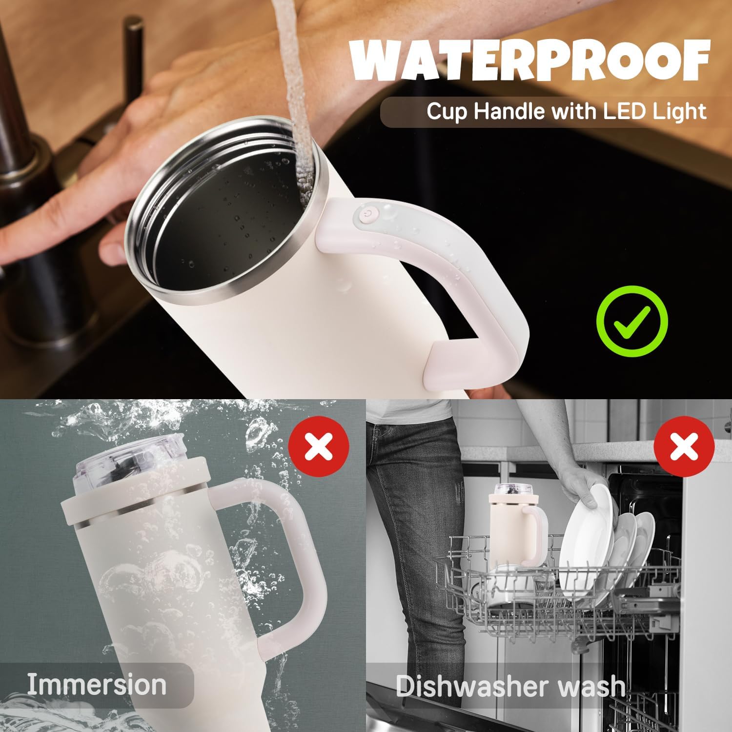 LED Light-up Tumbler Handle with Stanley 40oz/30oz, 6 Colors 10 Modes Cup Handle Accessories,USB Rechargeable Cup Handle with Comfortable Grip, Party Gym Camping Rose Quartz - Image 6