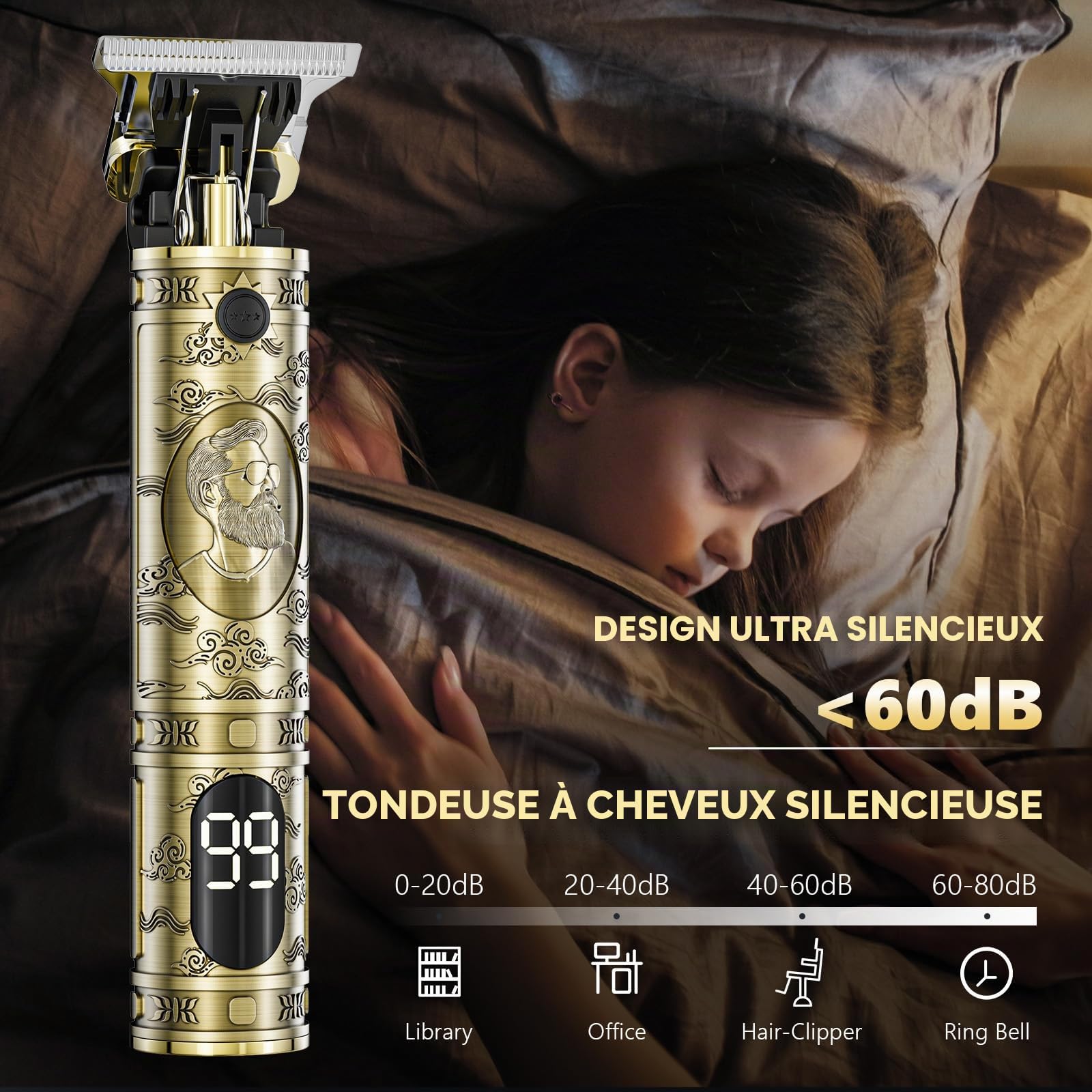 Tondeuse Cheveux et Barbe Homme Professionnel Sans Fil - Rasoir électrique avec écran LCD