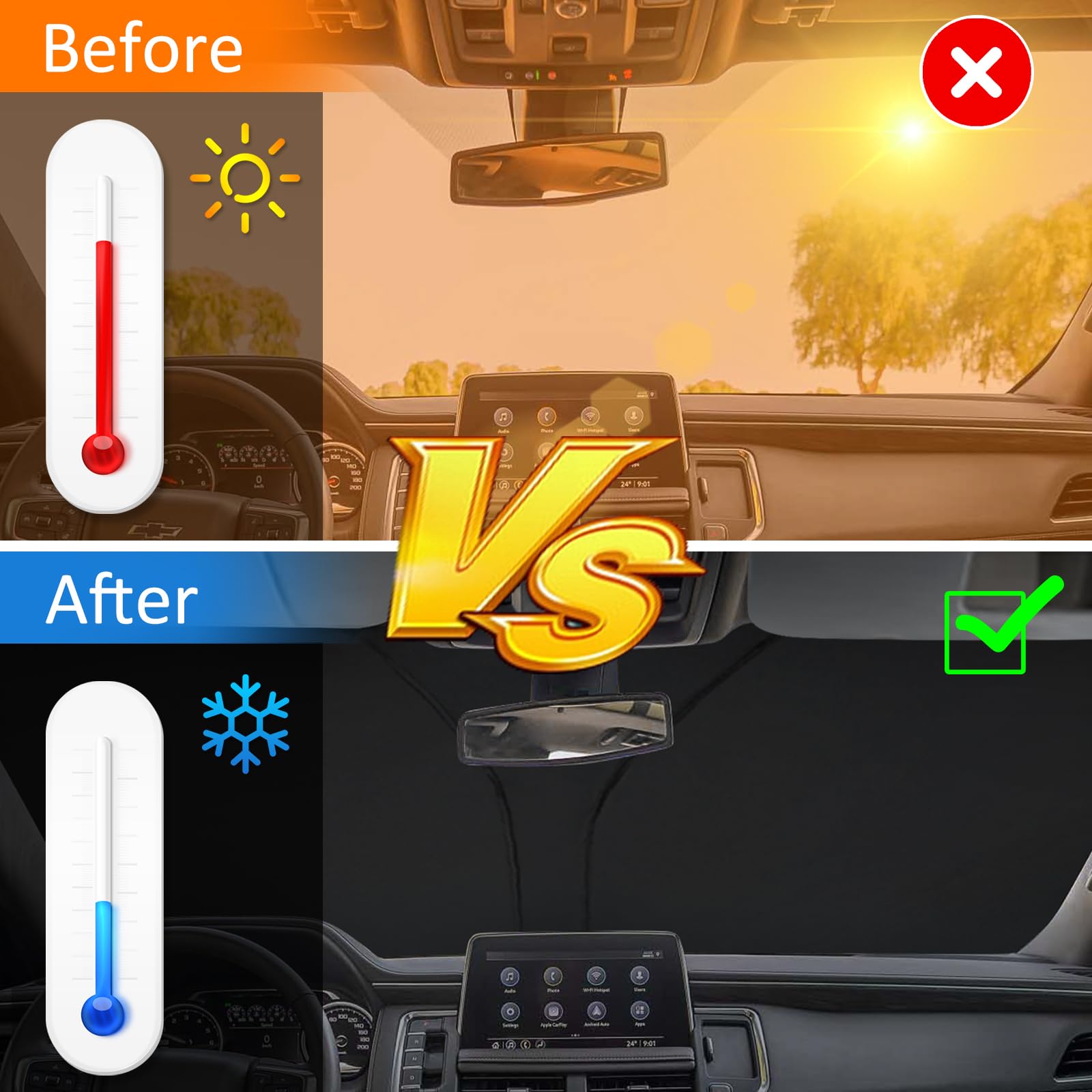D-Lumina Parasole per parabrezza anteriore per 2021 2022 2023 Chevy Tahoe, parasole per finestra anteriore pieghevole per raggi UV e protezione solare Accessori interni