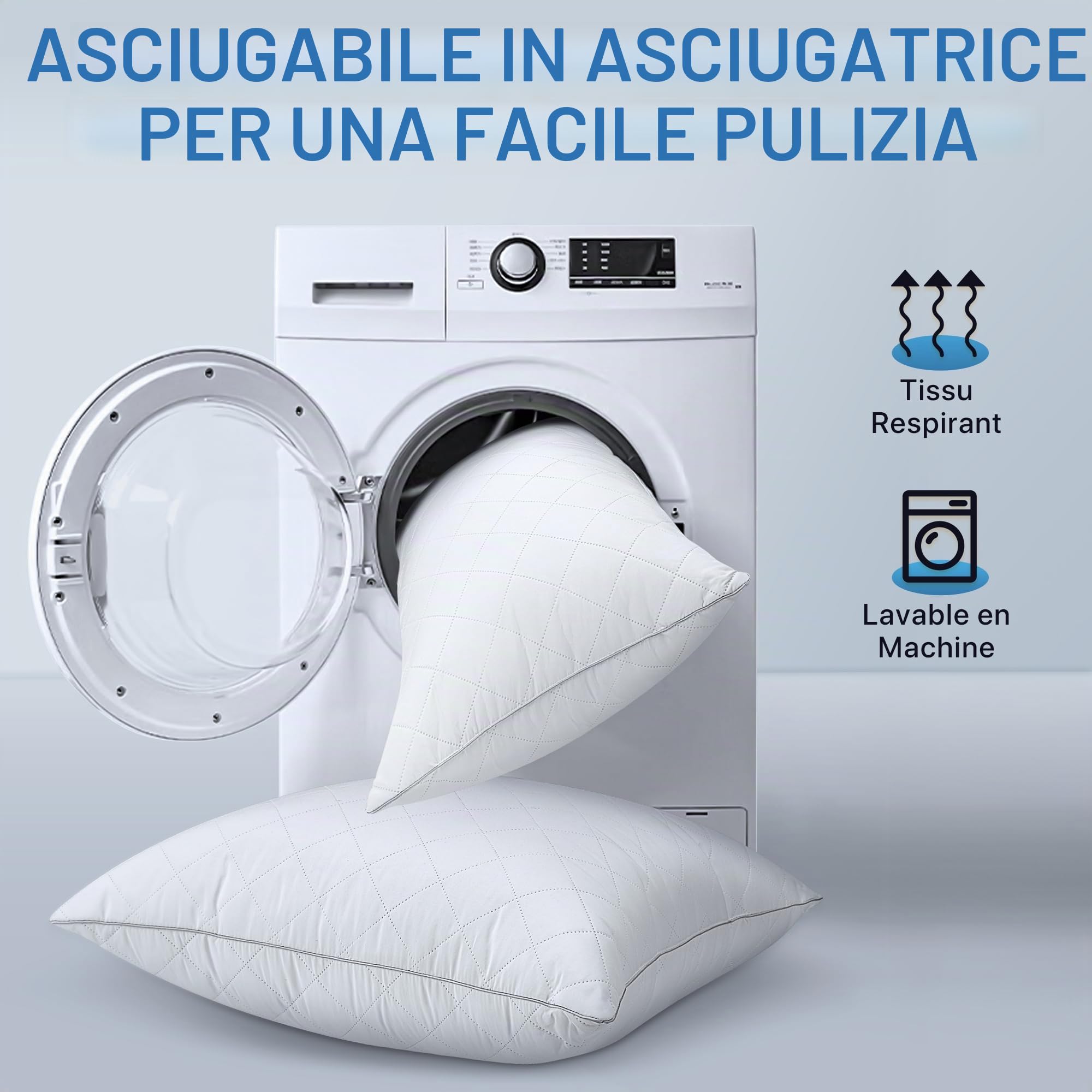 TESQ Cuscini Letto 50x70 cm Set di 2, Qualità Alberghiera di Lusso Cuscino Set 2 Cuscini Morbidi e Confortevoli, Traspiranti e Ipoallergenici Certificati Oeko-TEX, Adatti a Tutte le Posizioni di Sonno