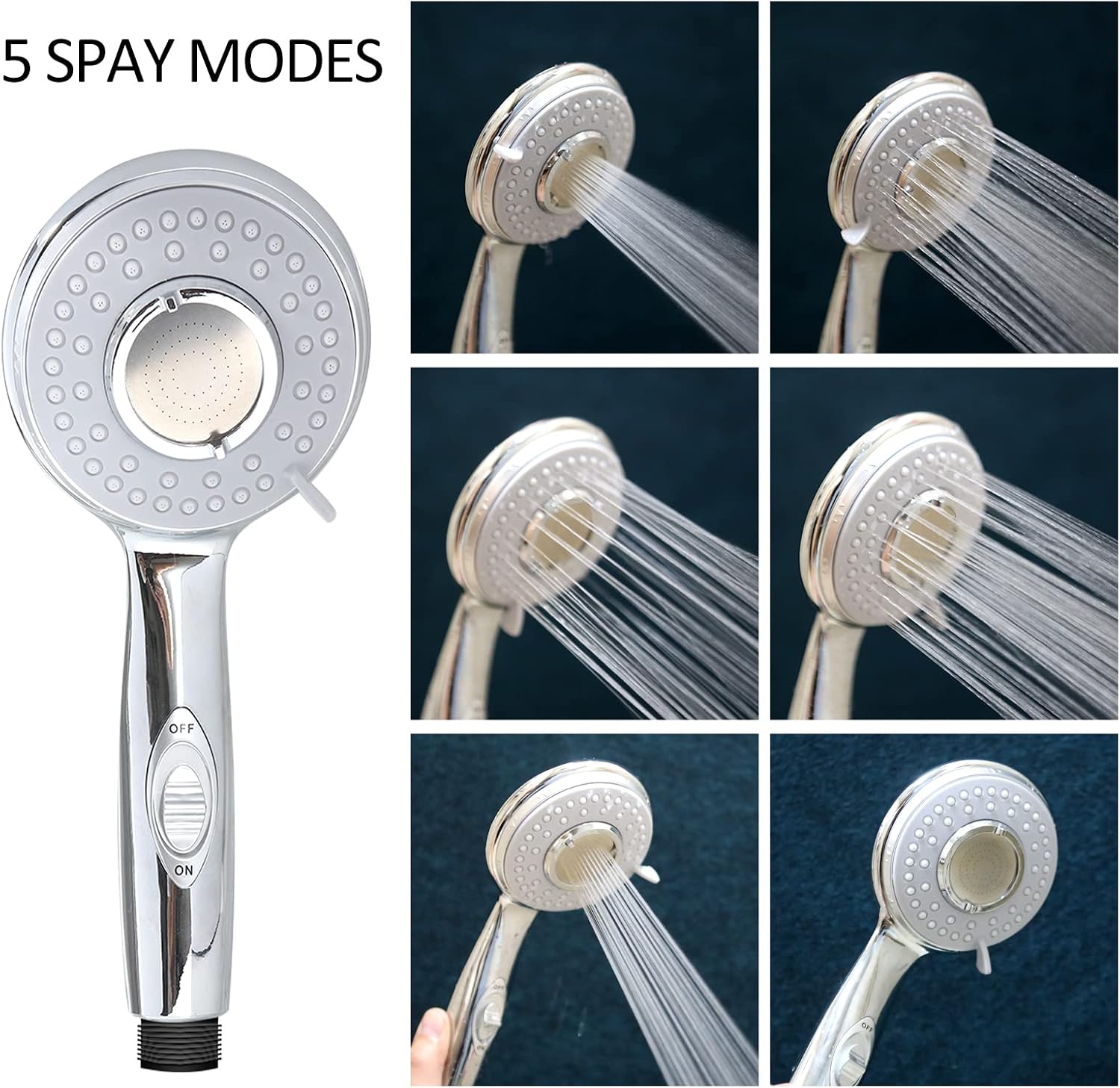 RV Shower Head with Hose and on off switch - High pressure shower head replacement for Bath room、RV、Motor home、Boat、Travel Trailer and Camper - with Stainless Steel 60'' Hose and bracket