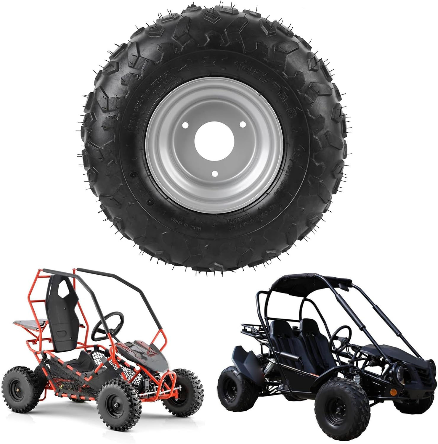New 145/70-6 Wheel, 145x70-6 High Performance Premium Rubber Tire, ATV Tubeless Tyre for Mini Bike ATV Quad Off Road Go Kart Cart
