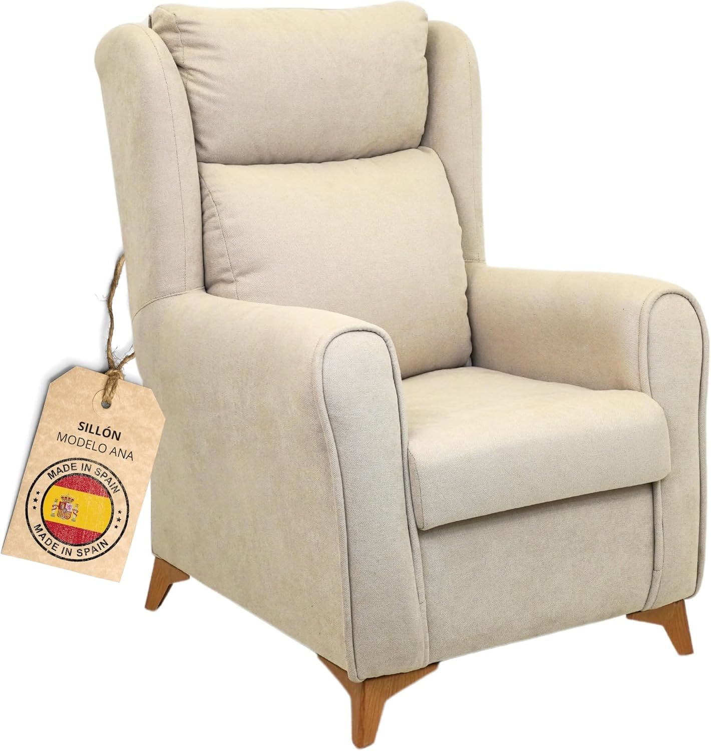 HOME DESIGN & CONFORT® Sillón Modelo Madrid con Respaldo y Asiento Desenfundable para Dormitorio, Salón, etc | Butacas de Salon de Fibra de Silicona (Beige)