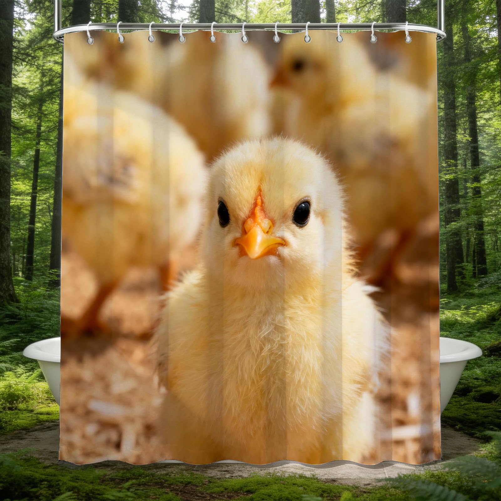 Hongduo White 3D Chick Shower Curtain For Stalls Bathtubs Farm Animal Bathroom Decor Shower Curtain Set Polyester Fabric Waterproof 120X180cm/48X71 Inch With Hooks
