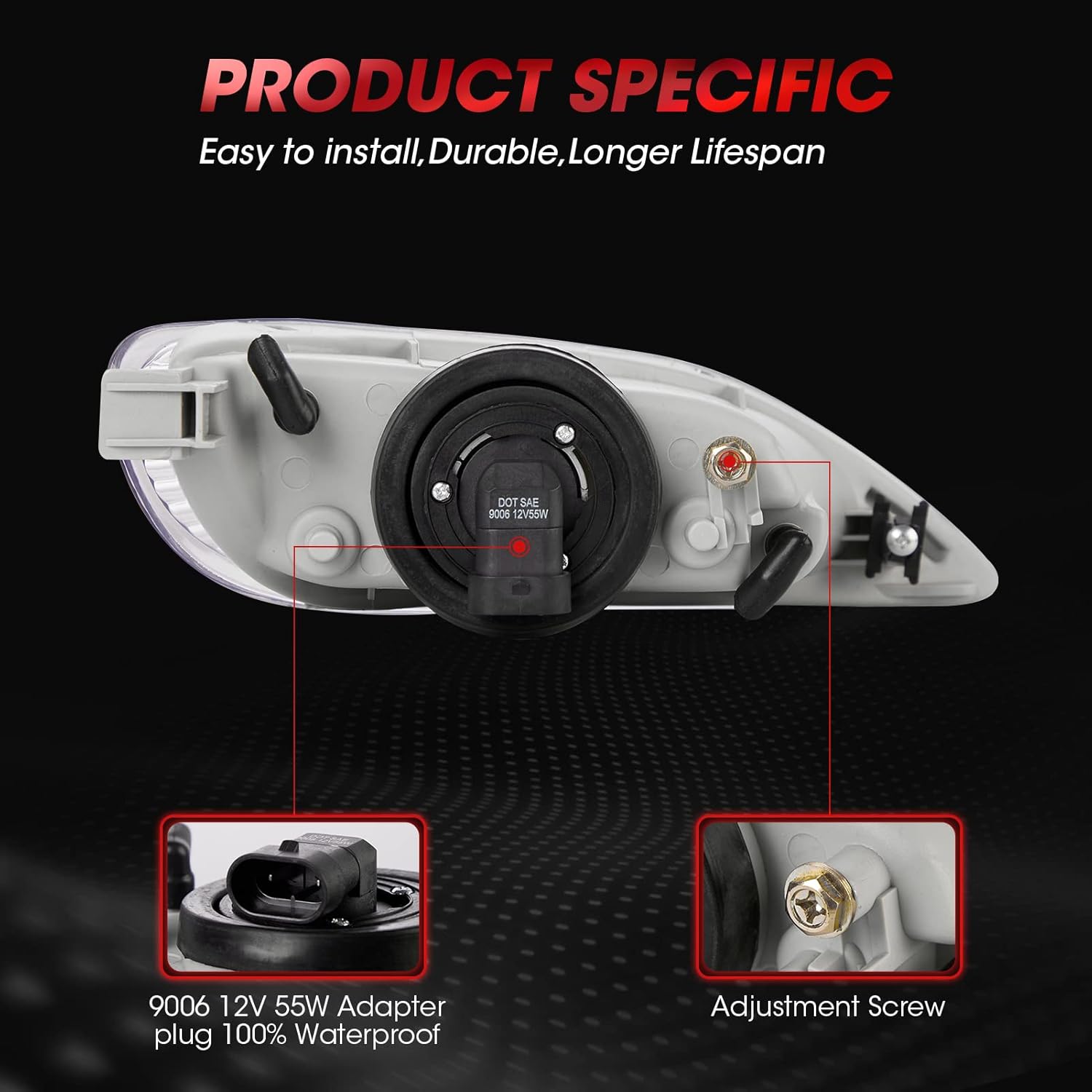 Fog Lights Compatible with 2002-2003 Toyota Solara 2005-2008 Toyota Corolla 2002-2004 Toyota Camry With 9006 12V 55W Halogen Bulbs Included Switch And Wiring Kit -1 Set