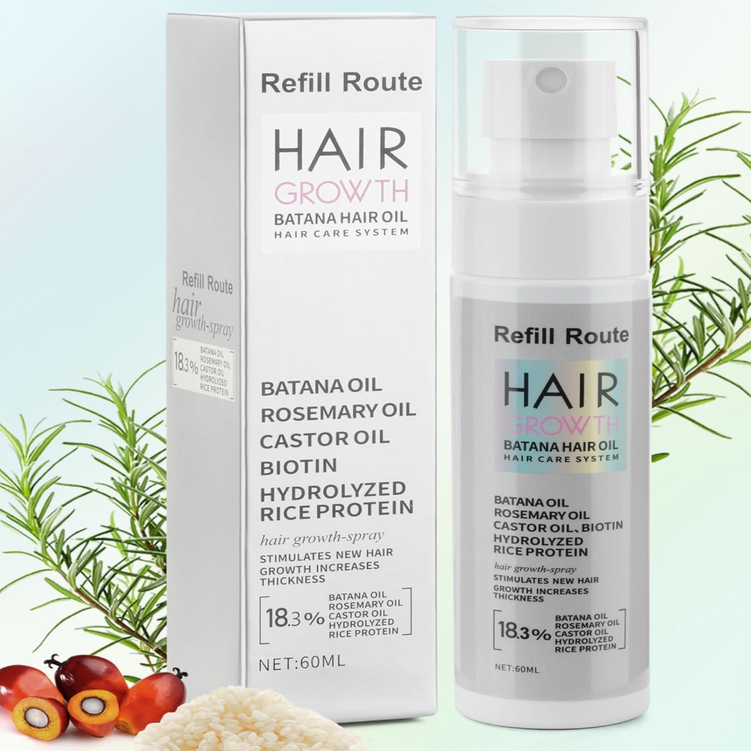 Batana Oil for Hair Growth Spray - Natural Raw Batana Oil Hair Regrowth Treatment for Women/Men with Rice Water, Biotin, Castor, Rosemary for Thicker, Stronger Hair - Vegan Hair Growth Spray