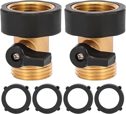 Válvula de cierre de manguera de agua, paquete de 2 conectores de manguera de jardín de latón macizo resistente de 34 pulgadas