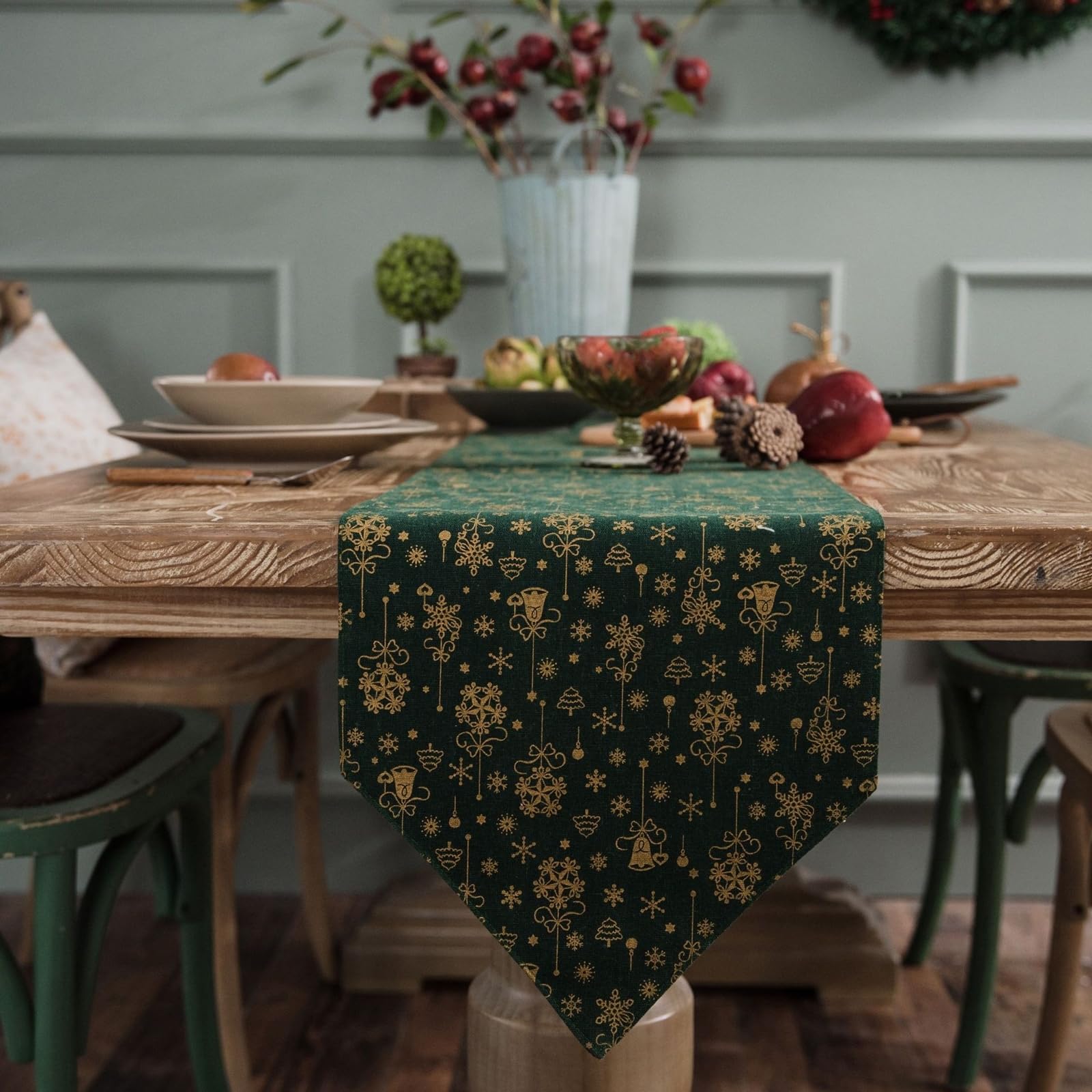 Tischläufer Baumwollleinen Landhausstil, Tischläufer Wohnzimmer 30x180 cm, mit Weihnachtlichem Motiv