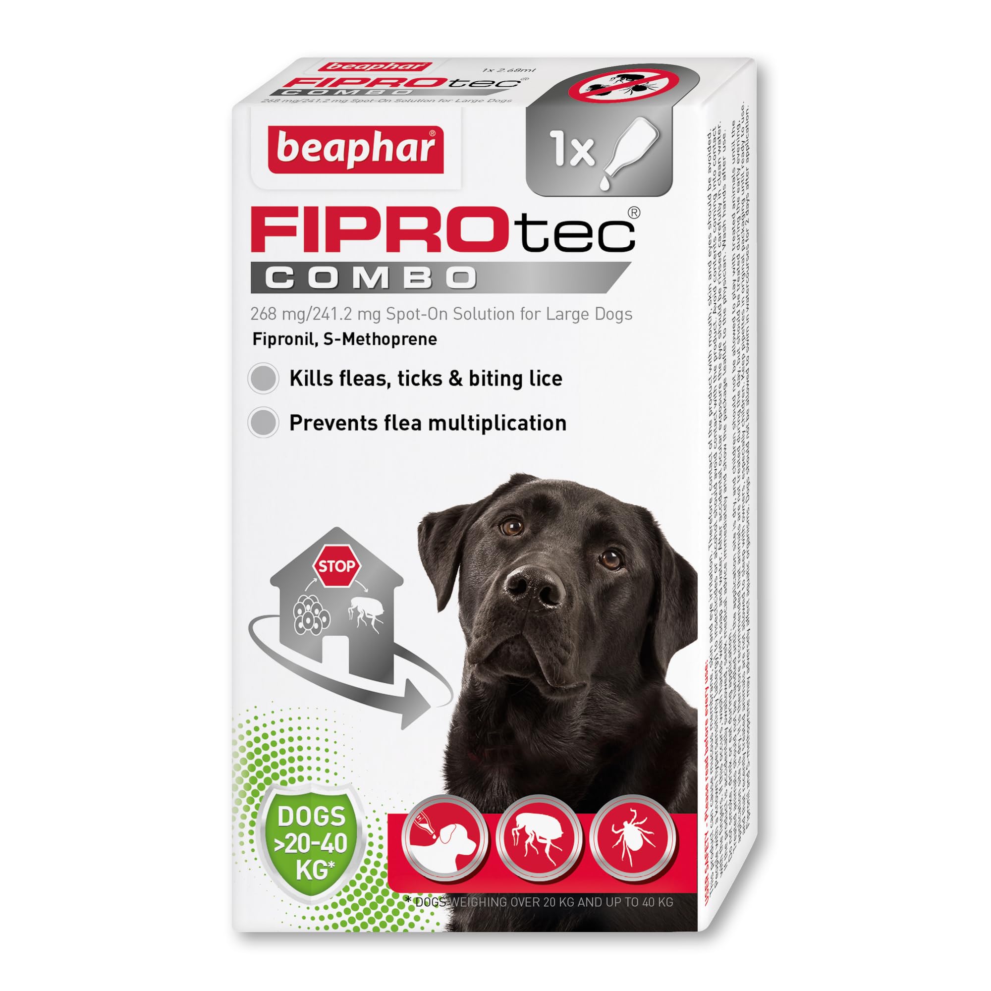 FIPROtec® COMBO for Large Dogs (20-40kg) - 1 pipette - Kills Fleas, Flea Eggs, Flea Larvae & Ticks - Stops Fleas Multiplying on Pet and in Home - Vet Strength Dog Flea Treatment