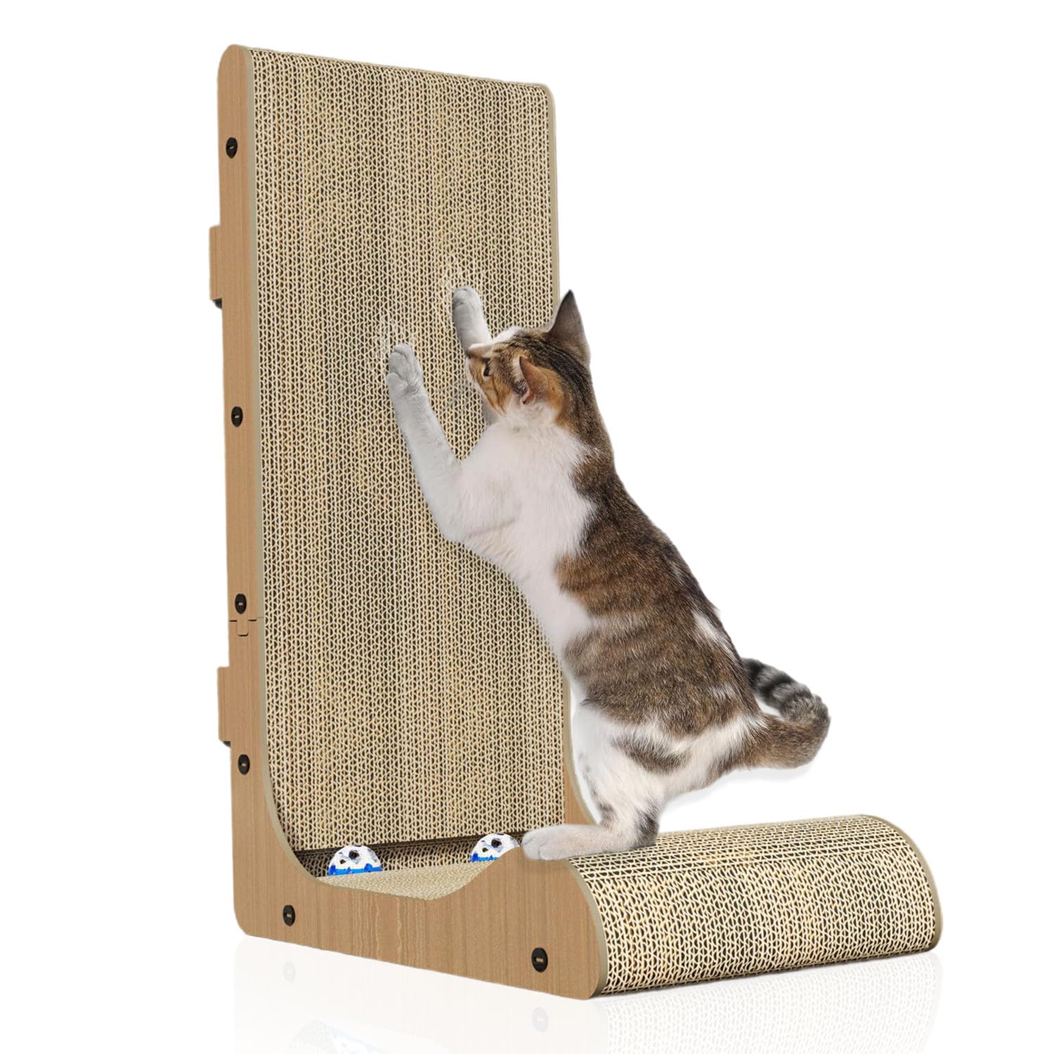 Rascador para gatos en forma de L montado en la pared, 60 cm, vertical/horizontal, de cartón con juguete de bola, diseño duradero que ahorra espacio para gatos de interior