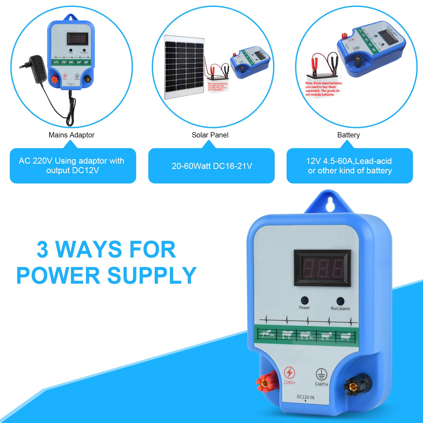 Rete Recinzione H 150 Elettrificatore Power XXL B 12.000-S Per Recinzioni - Alimentazione 9V/12V Con Modulo Solare Recinto Elettrico Cavalli - 4