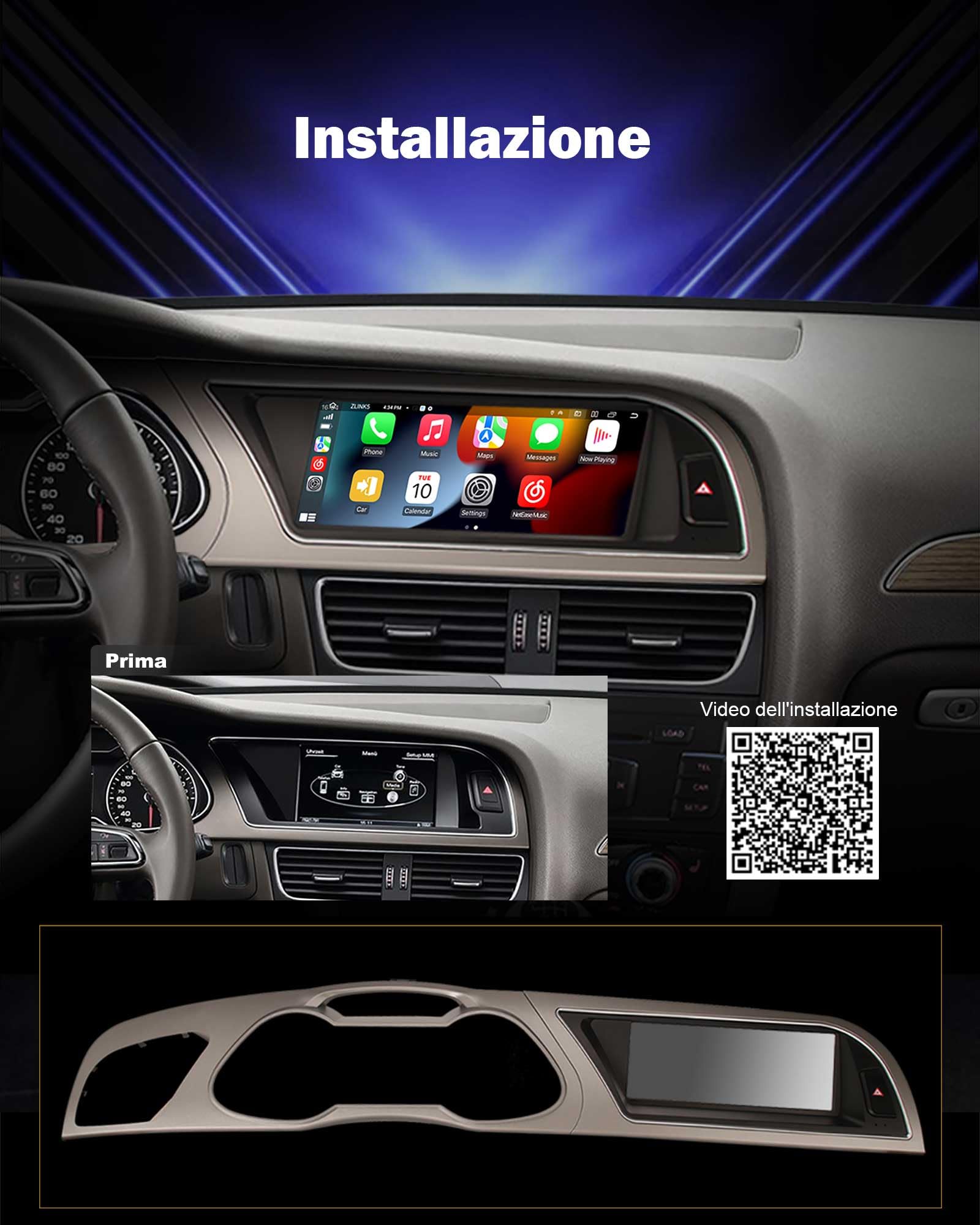 8,8" Android 16 Snapdragon 8-Core 4GB 64GB Autoradio GPS Navigatore per Audi A4 B8 S4 RS4 2013-2016 Wireless Carplay SWC WiFi DSP DAB+ Bluetooth 5.1 OEM Radio IPS Schermo tattile MMI Canbus