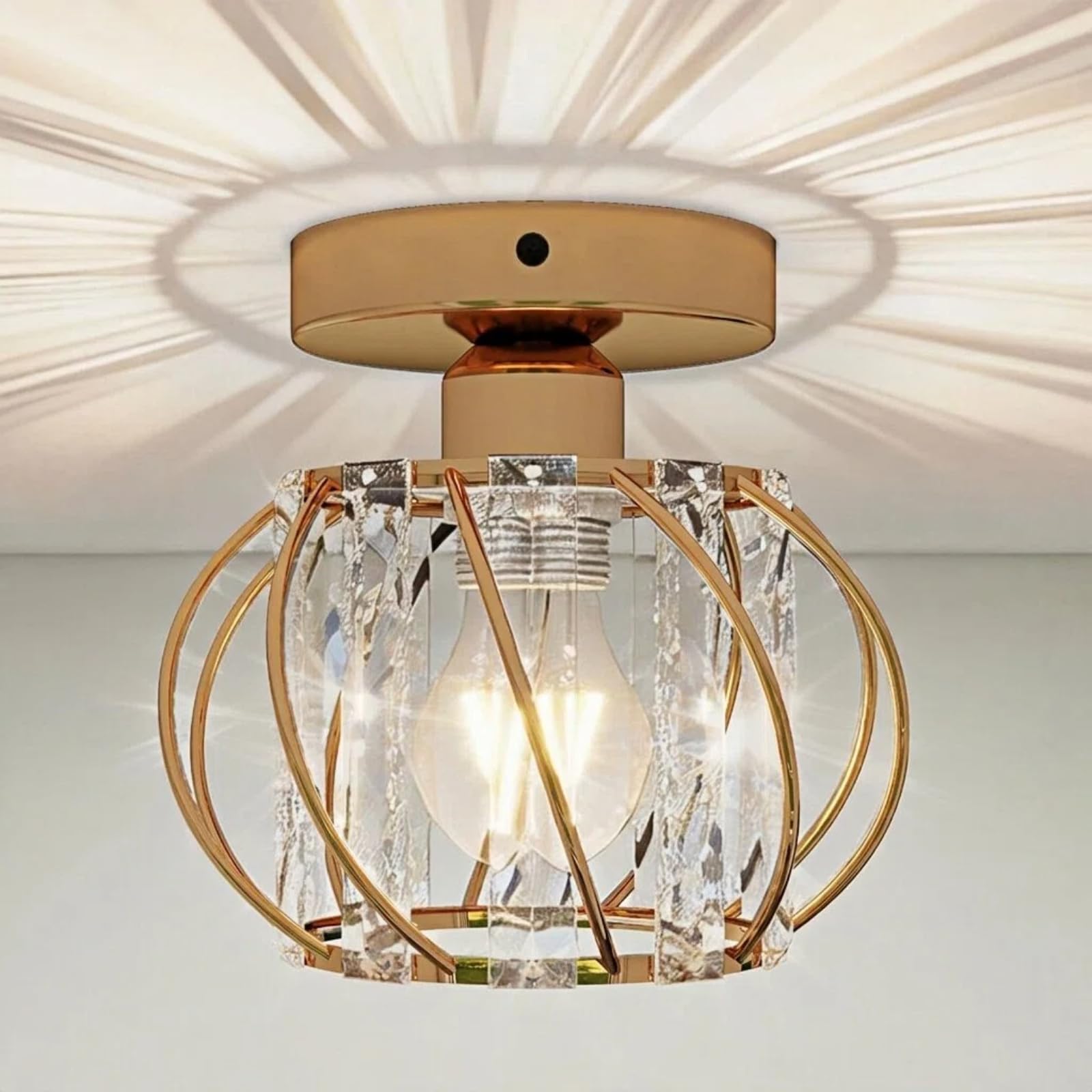 Emitto L1-Gold Crystal Ceiling Light, Chandeliers Ceiling Light, Flush Ceiling Light, Modern K9 Glass E27 Ceiling Light For Hallway Kitchen Dining Rooms Living Rooms Bar, Gold