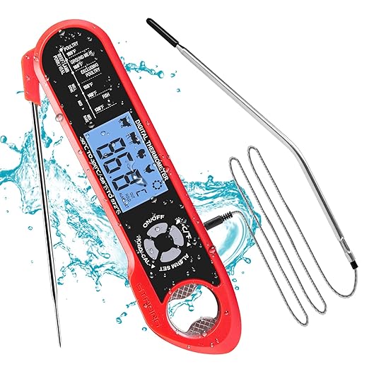 Review Meat Thermometer, ASOJY Food Thermometer Dual Probe with Waterproof Black Light Auto Off and Alarm Function, Digital Instant Read Thermometer for Oven,BBQ,Grilling,Baking, Kitchen and Outdoor Cooking