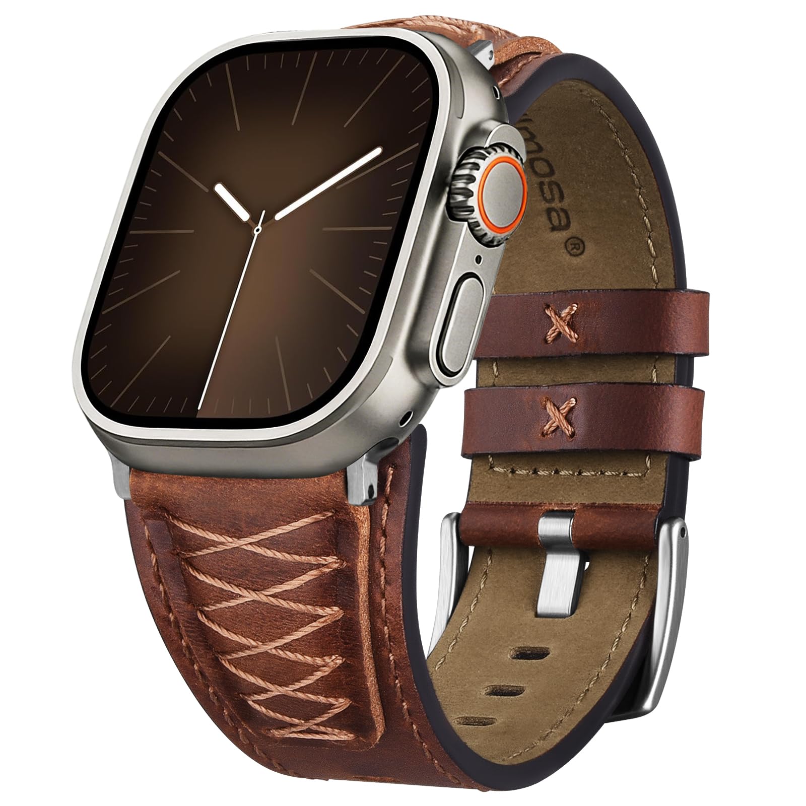 Fullmosa Echtes Leder Armband Kompatibel mit Apple Watch Armband Ultra 3/2 49mm, Series 11/10 46mm, 9/8/7 45mm, SE/6/5/4 44mm, Ergonomisches Ersatzarmband für iWatch Herren